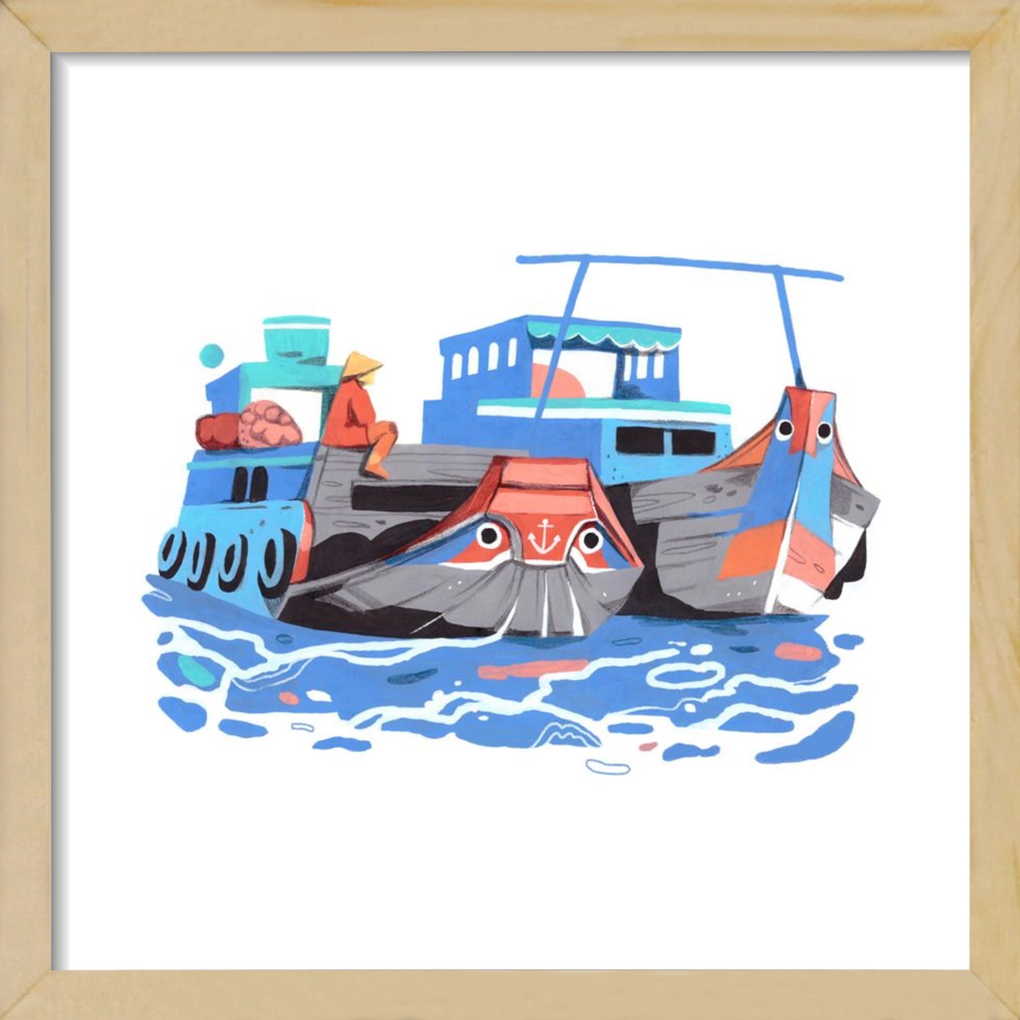 Cai Rang floating market, 30x30 cm (30x30 cm), Tölgy keret