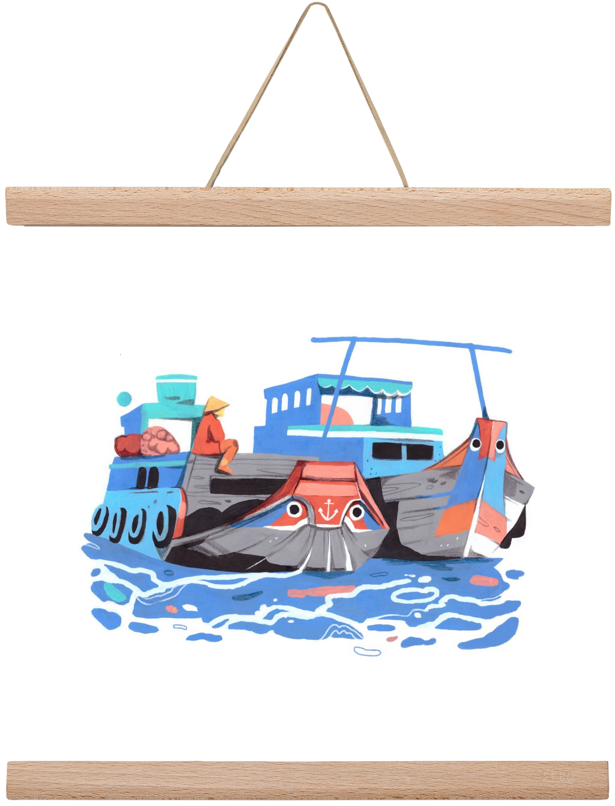 Cai Rang floating market, 30x30 cm (30x30 cm), Tölgy akasztó