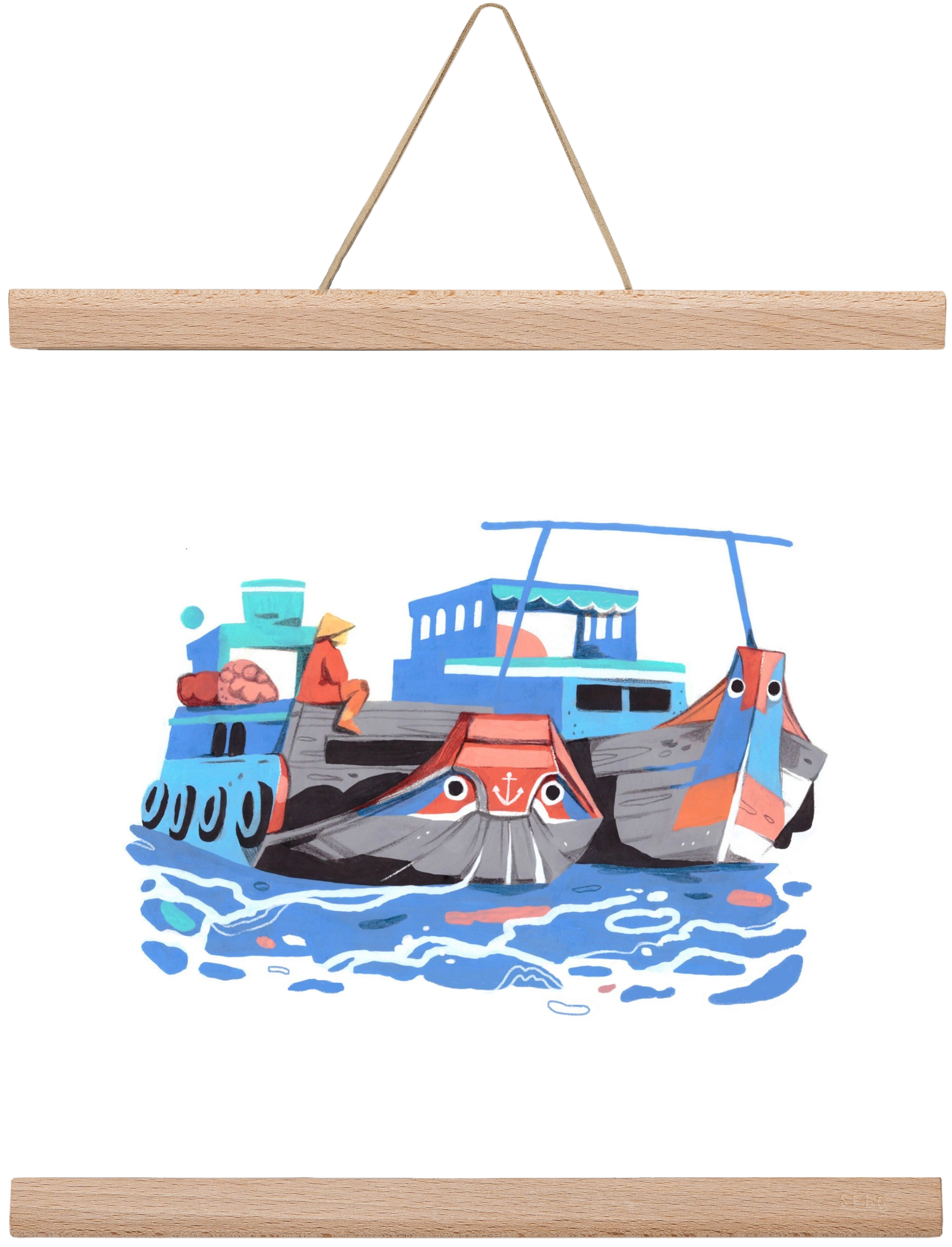 Cai Rang floating market, 30x30 cm (30x30 cm), Tölgy akasztó