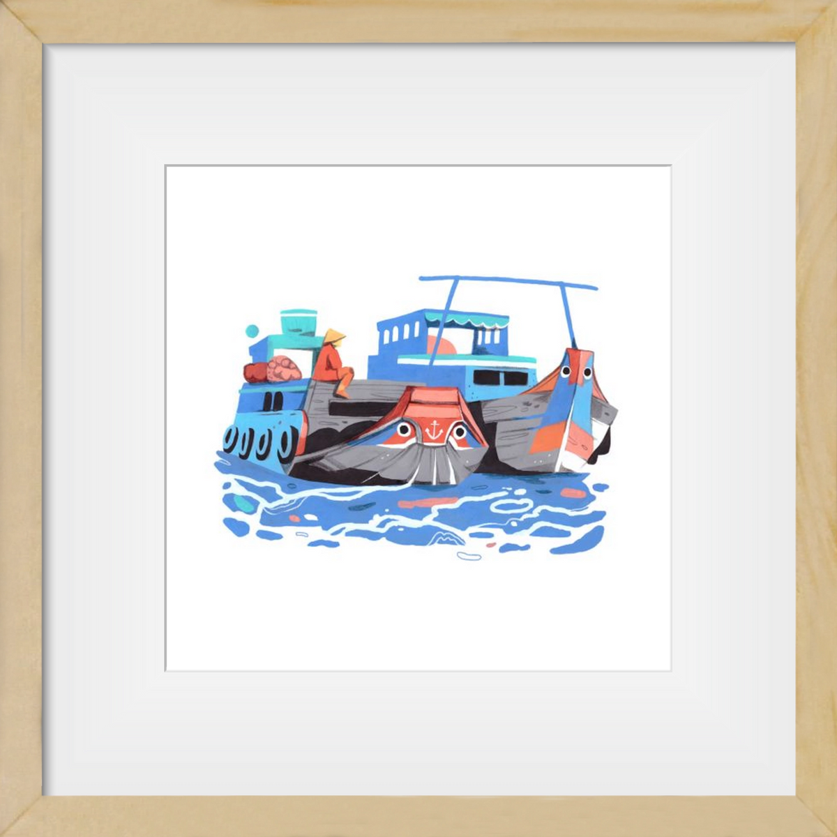 Cai Rang floating market, 30x30 cm (20x20 cm), Tölgy keret, paszpartuval