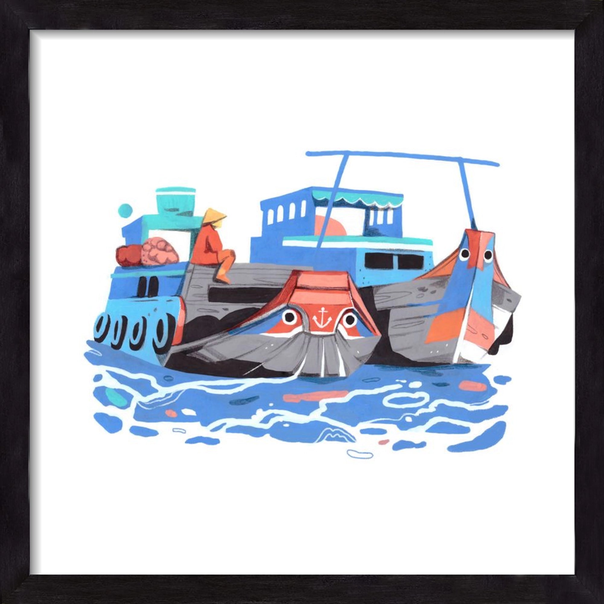 Cai Rang floating market, 50x50 cm (50x50 cm), Fekete keret