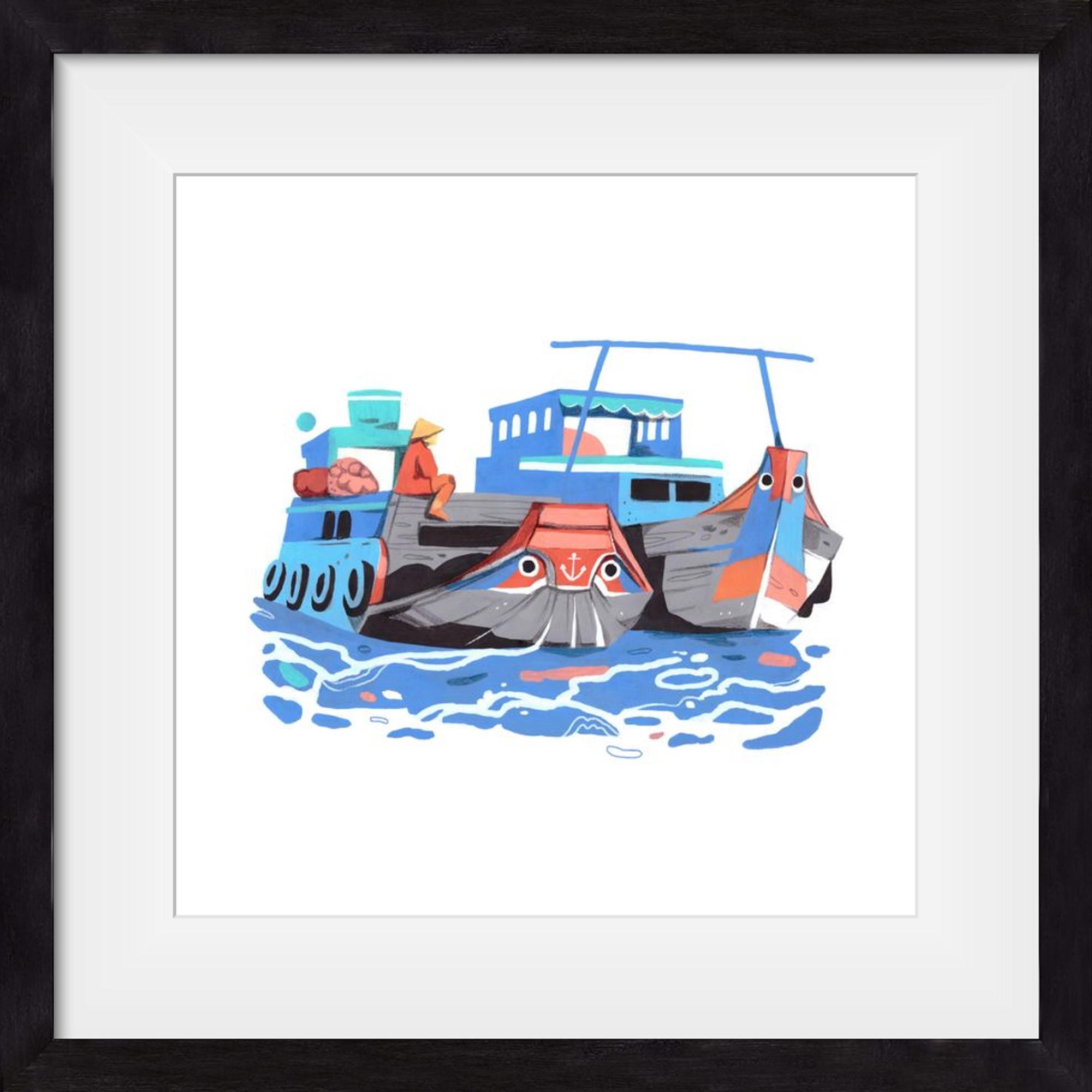 Cai Rang floating market, 50x50 cm (40x40 cm), Fekete keret, paszpartuval