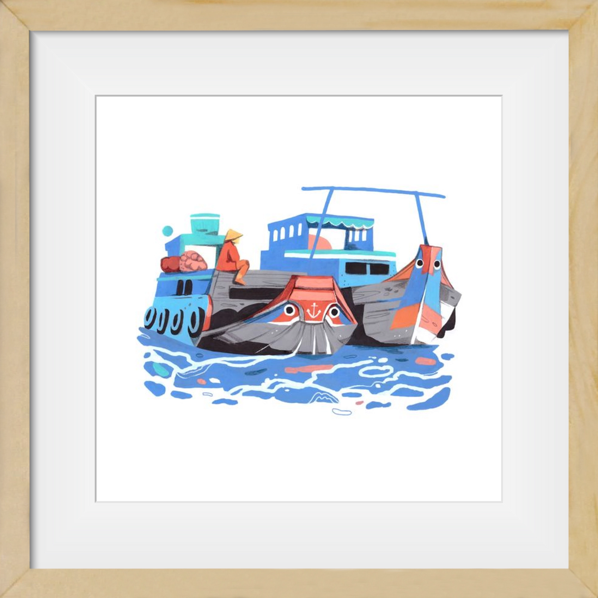 Cai Rang floating market, 40x40 cm (30x30 cm), Tölgy keret, paszpartuval