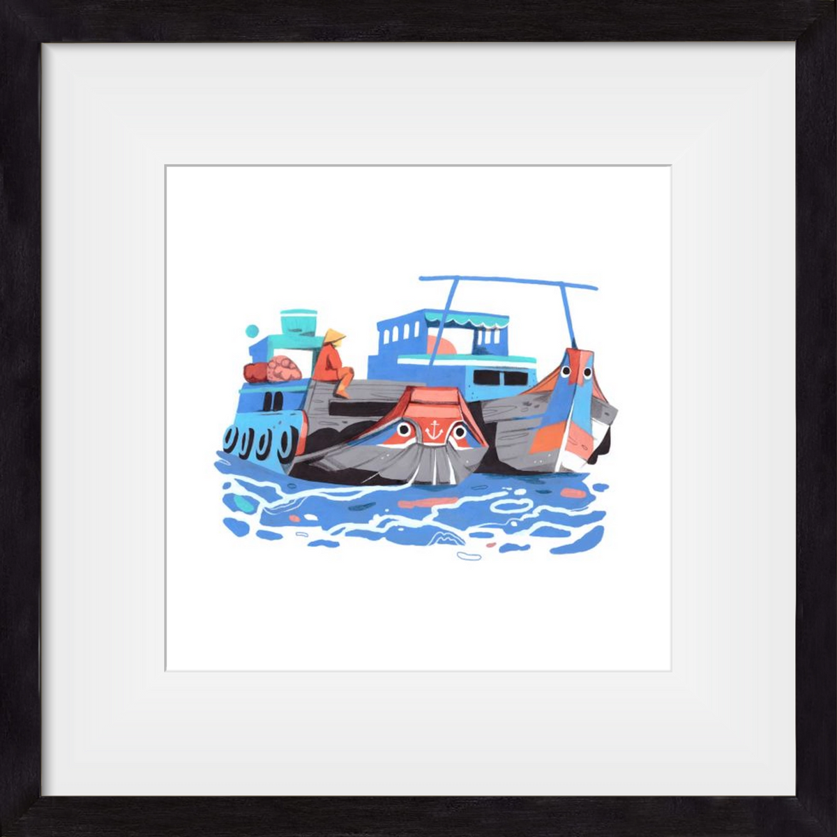 Cai Rang floating market, 30x30 cm (20x20 cm), Fekete keret, paszpartuval