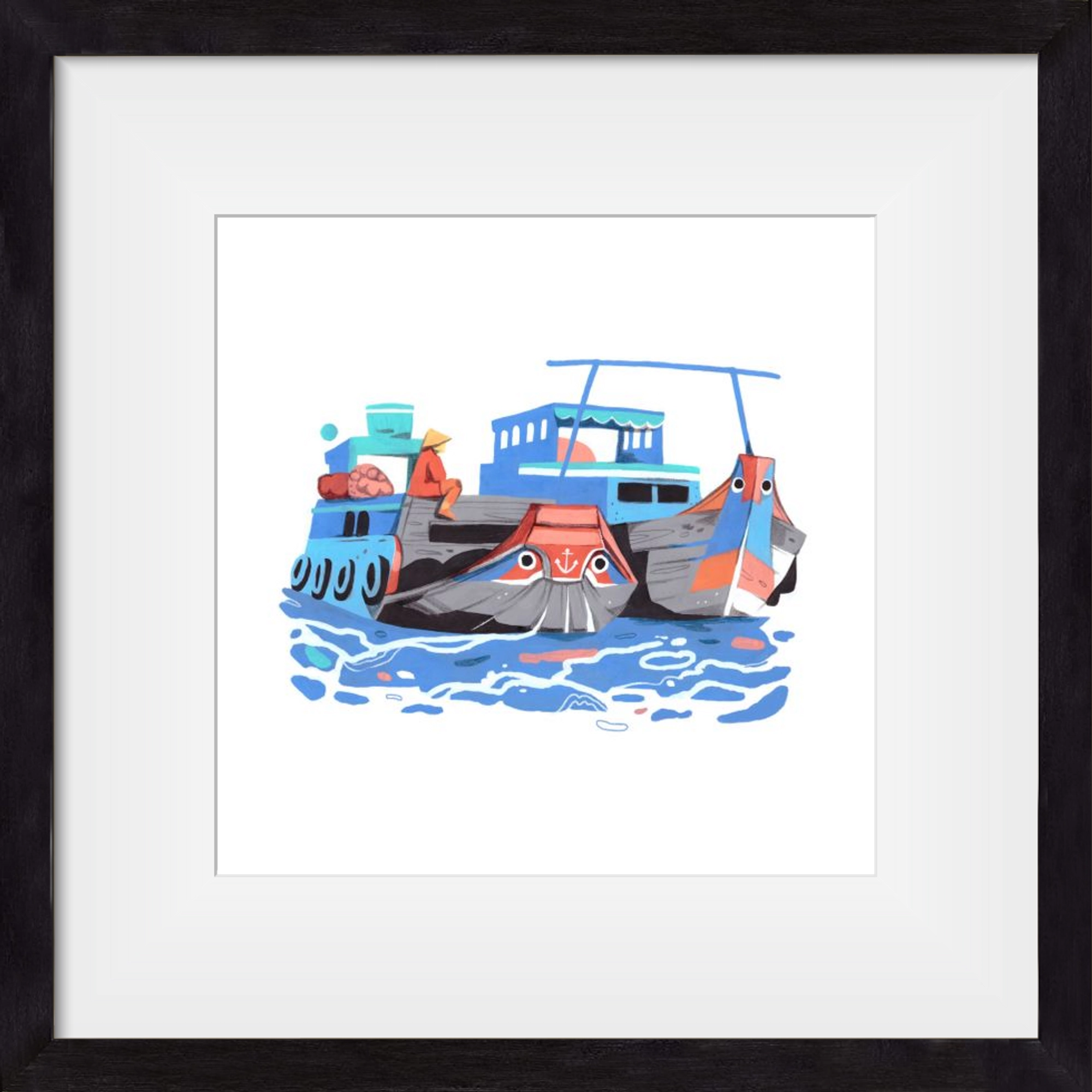 Cai Rang floating market, 30x30 cm (20x20 cm), Fekete keret, paszpartuval