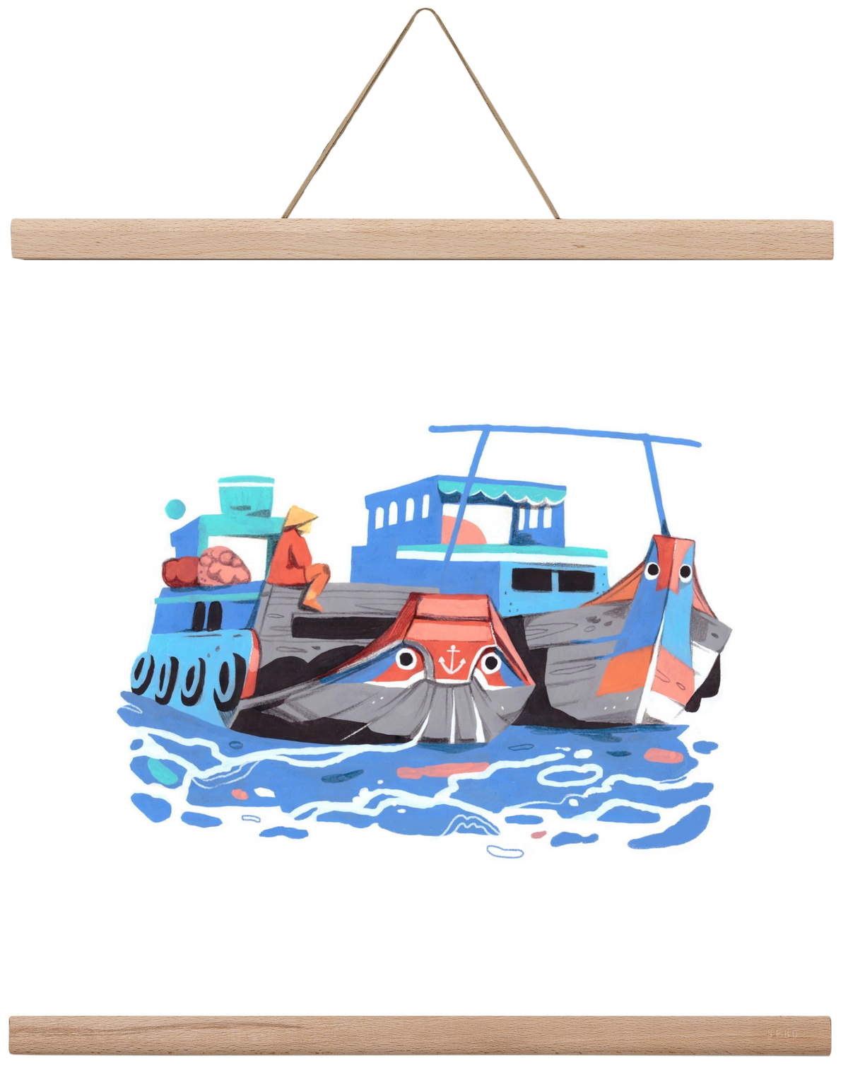 Cai Rang floating market, 40x40 cm (40x40 cm), Tölgy akasztó