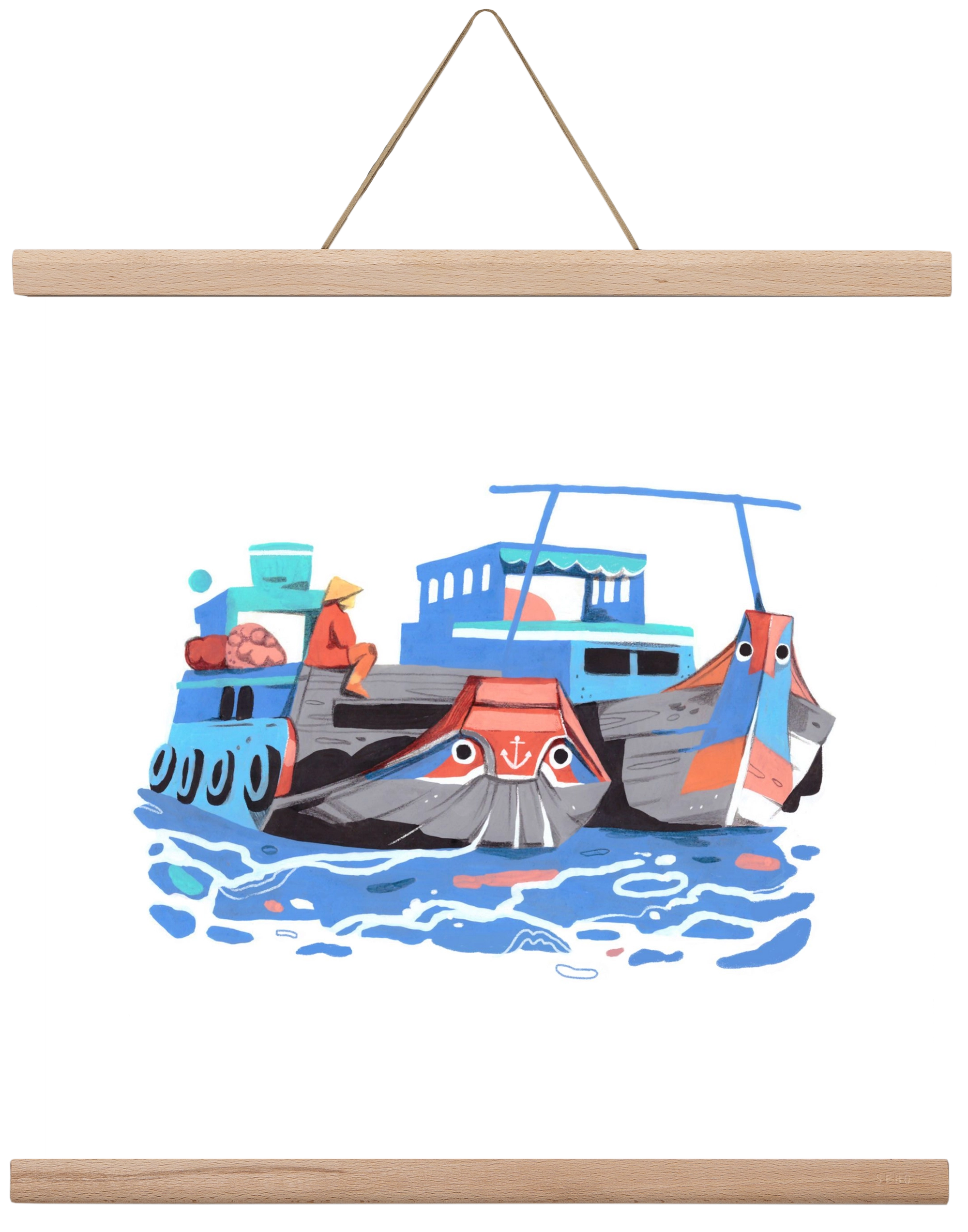 Cai Rang floating market, 40x40 cm (40x40 cm), Tölgy akasztó