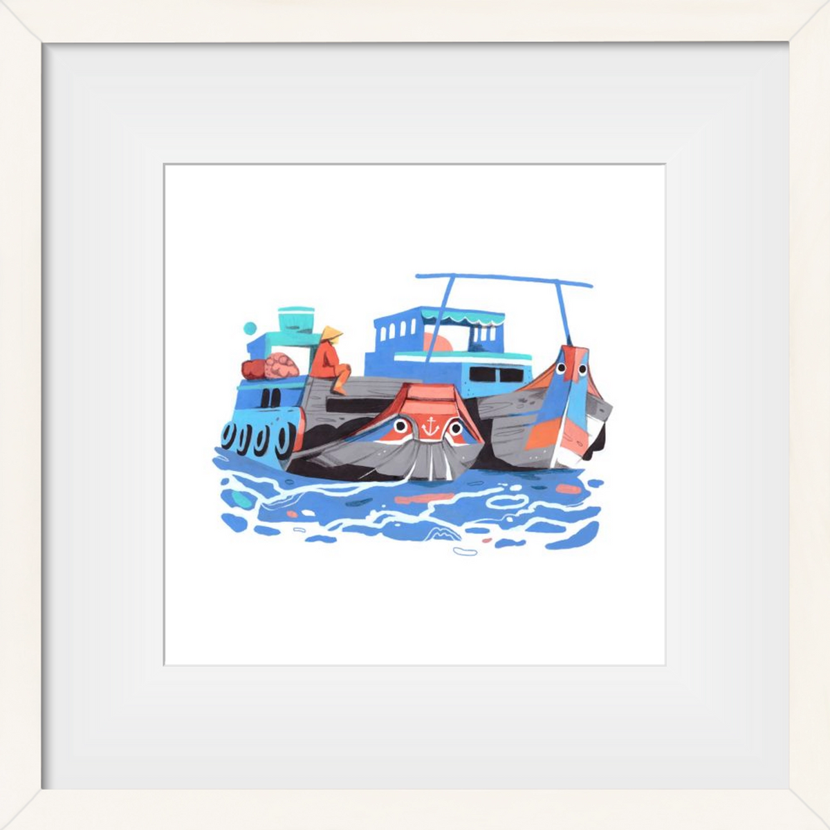 Cai Rang floating market, 30x30 cm (20x20 cm), Fehér keret, paszpartuval