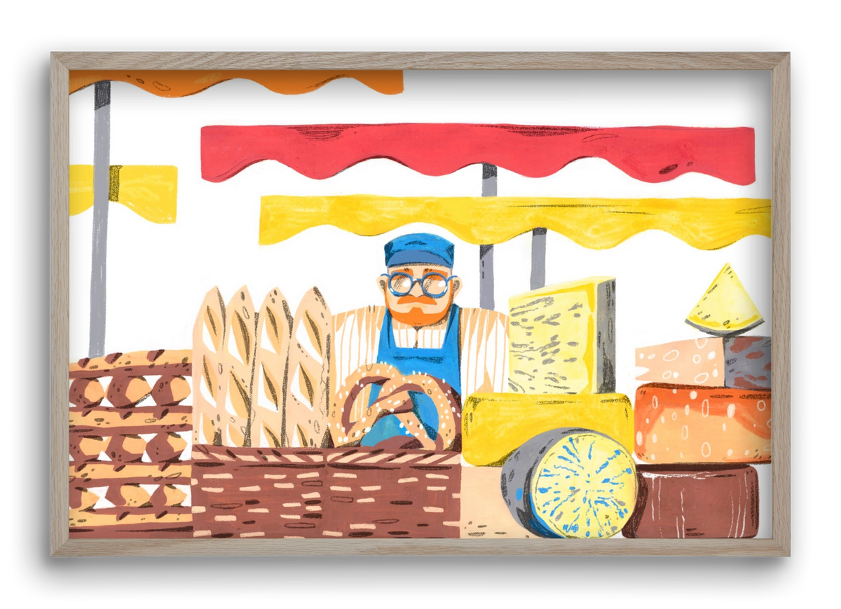 Cheese market, 60x40 cm (60x40 cm), Tölgy keret