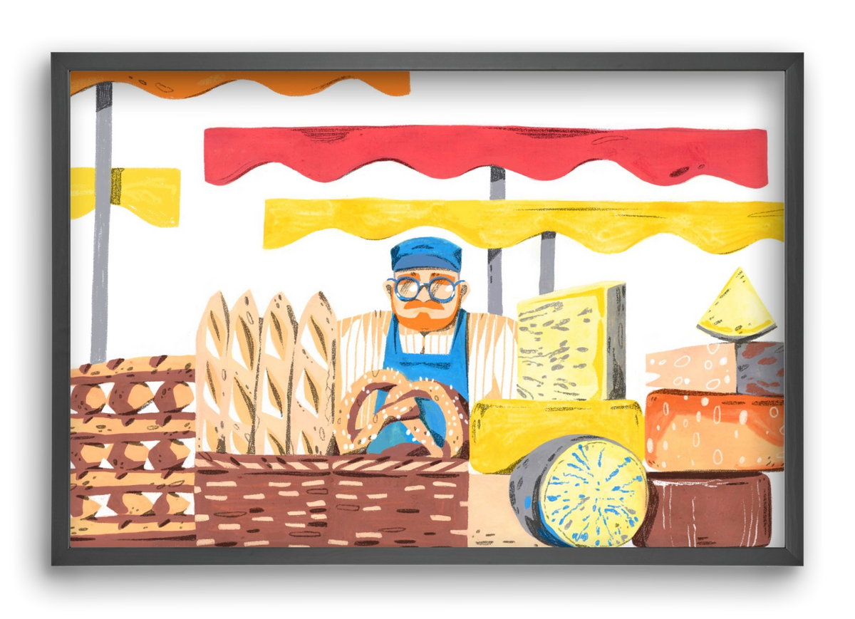 Cheese market, 60x40 cm (60x40 cm), Fekete keret