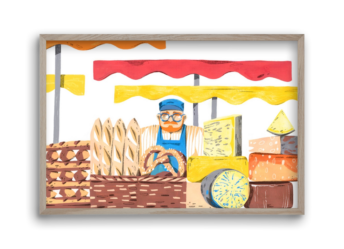Cheese market, 45x30 cm (45x30 cm), Tölgy keret