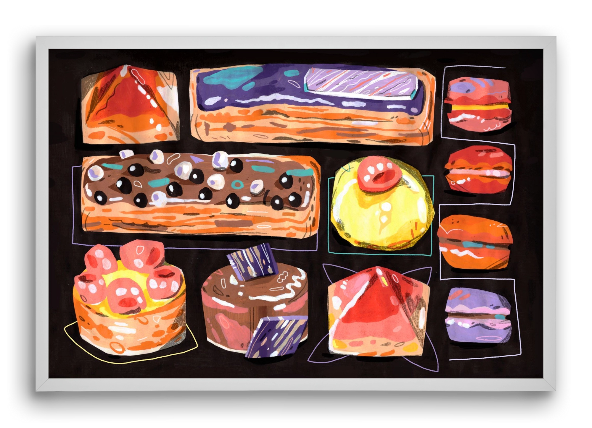 Cakes, 60x40 cm (60x40 cm), Fehér keret