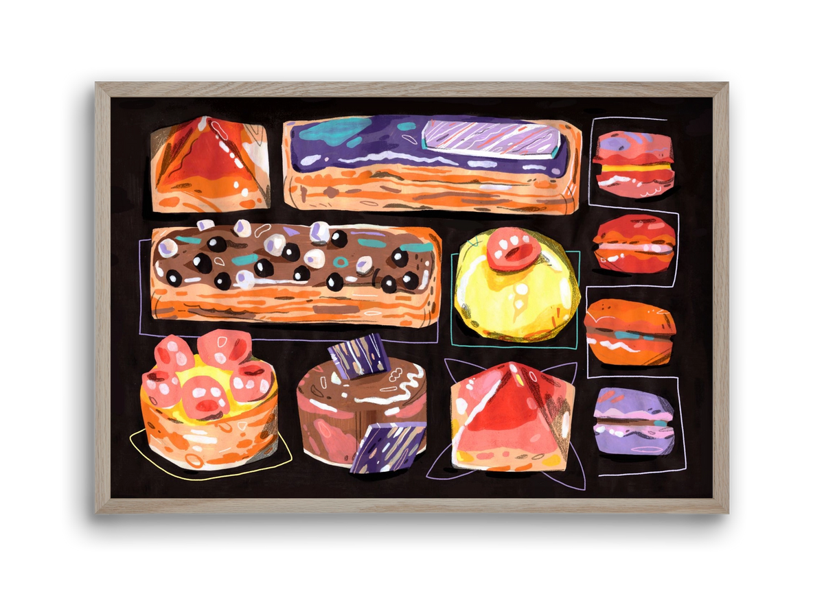 Cakes, 45x30 cm (45x30 cm), Tölgy keret