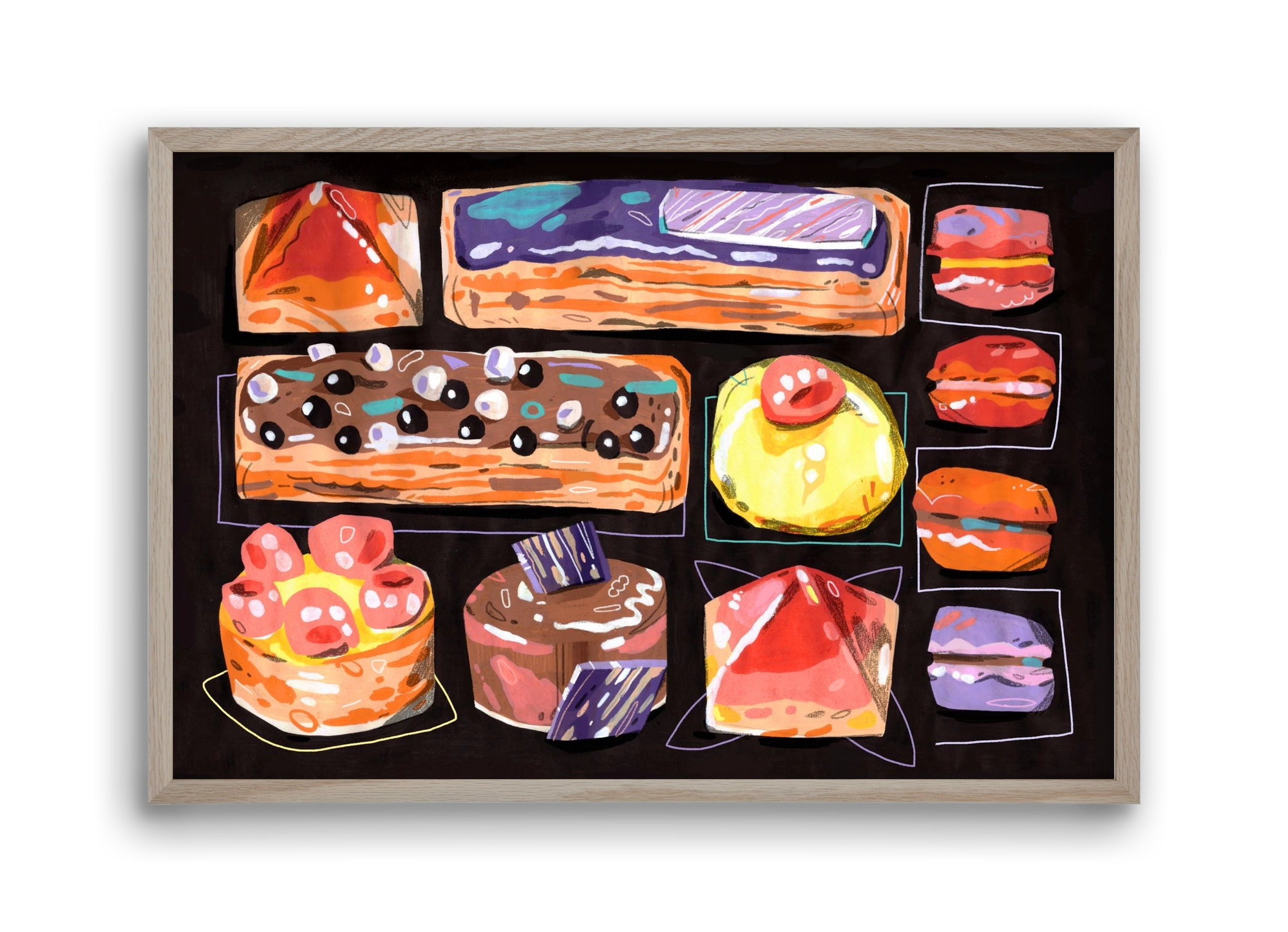 Cakes, 45x30 cm (45x30 cm), Tölgy keret