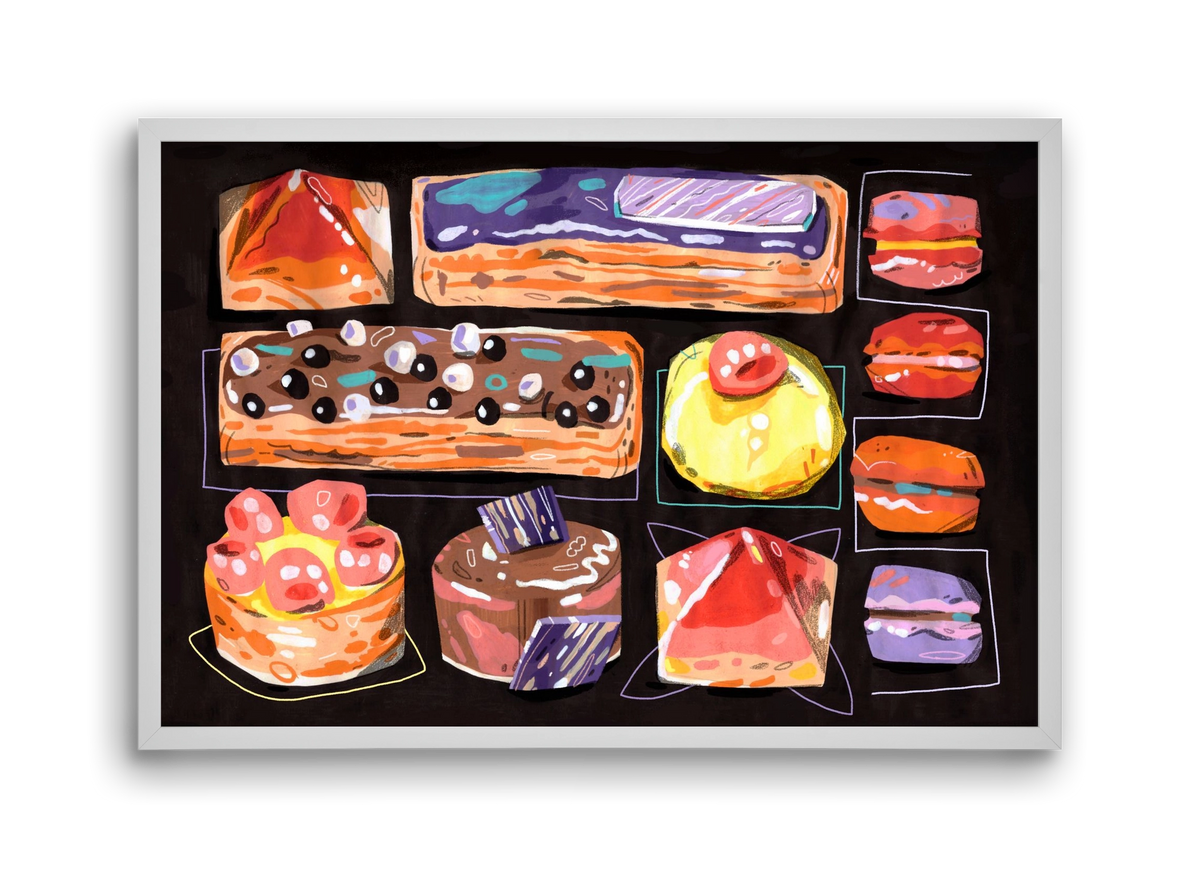 Cakes, 45x30 cm (45x30 cm), Fehér keret