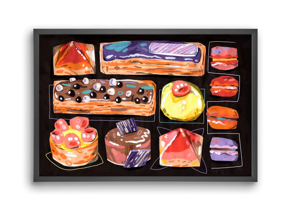 Cakes, 45x30 cm (45x30 cm), Fekete keret