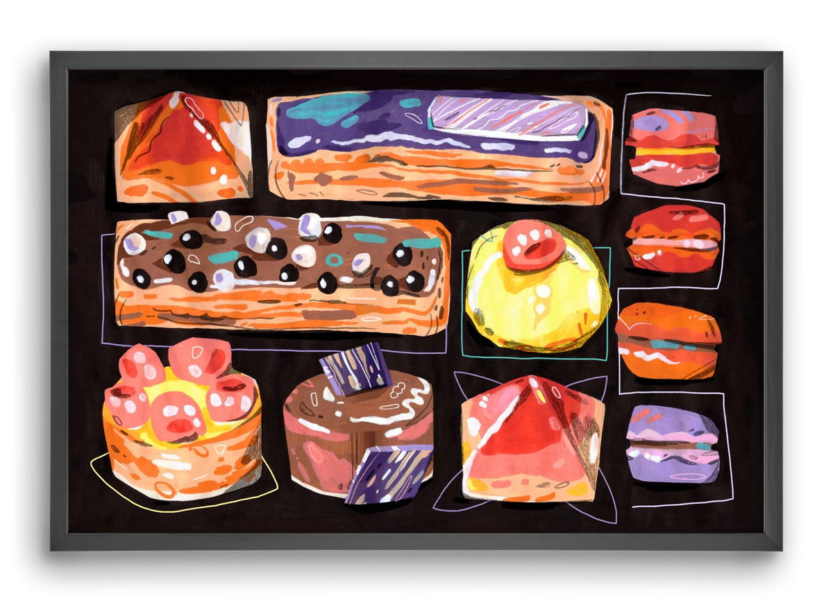 Cakes, 60x40 cm (60x40 cm), Fekete keret