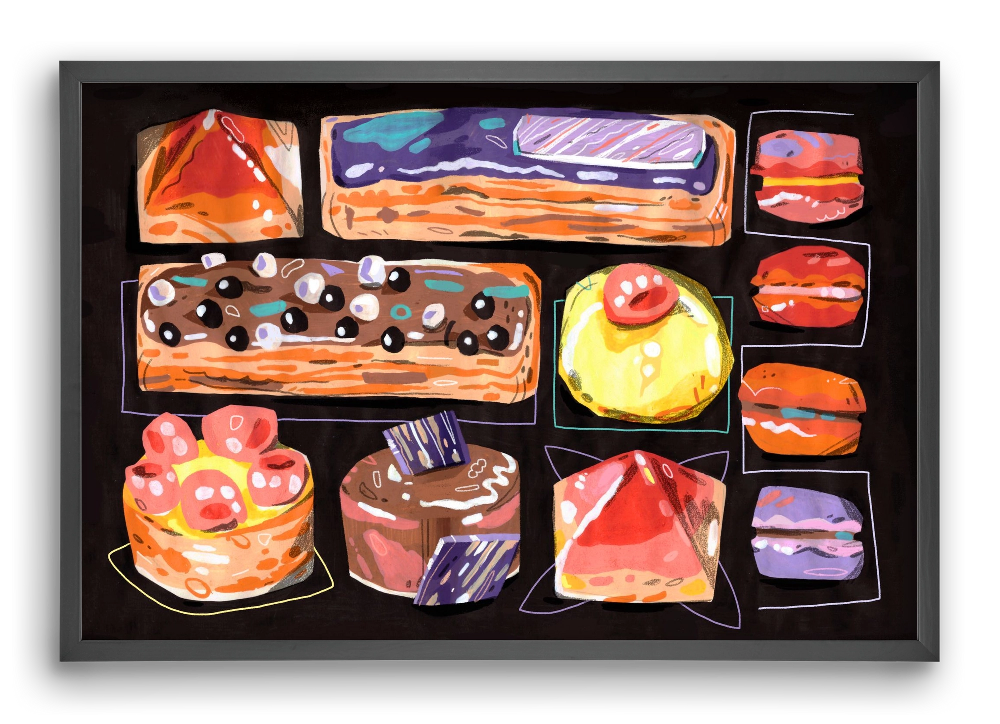 Cakes, 60x40 cm (60x40 cm), Fekete keret