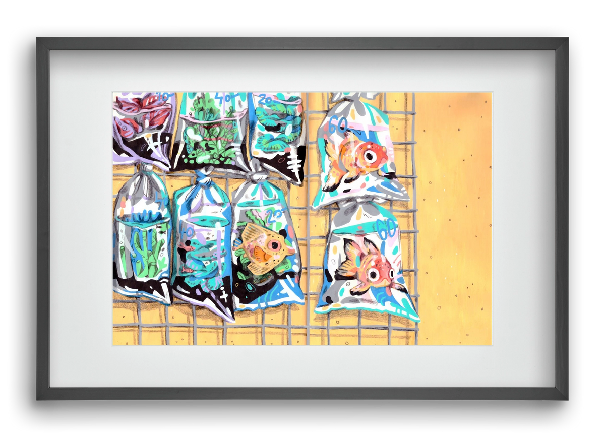 Goldfish market, 60x40 cm (45x30 cm), Fekete keret, paszpartuval