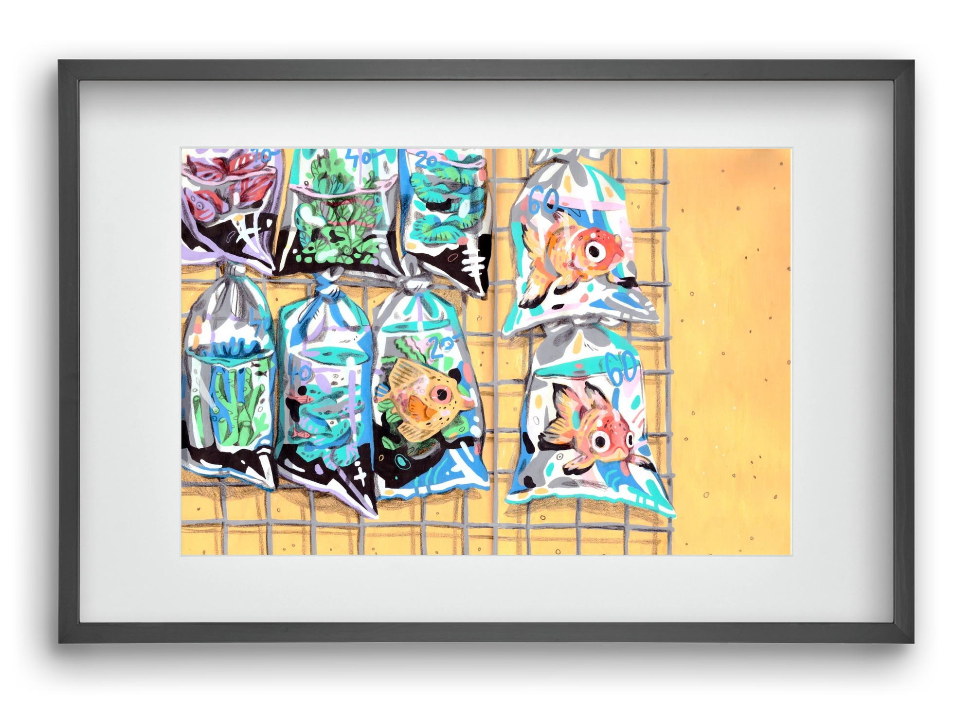 Goldfish market, 60x40 cm (45x30 cm), Fekete keret, paszpartuval