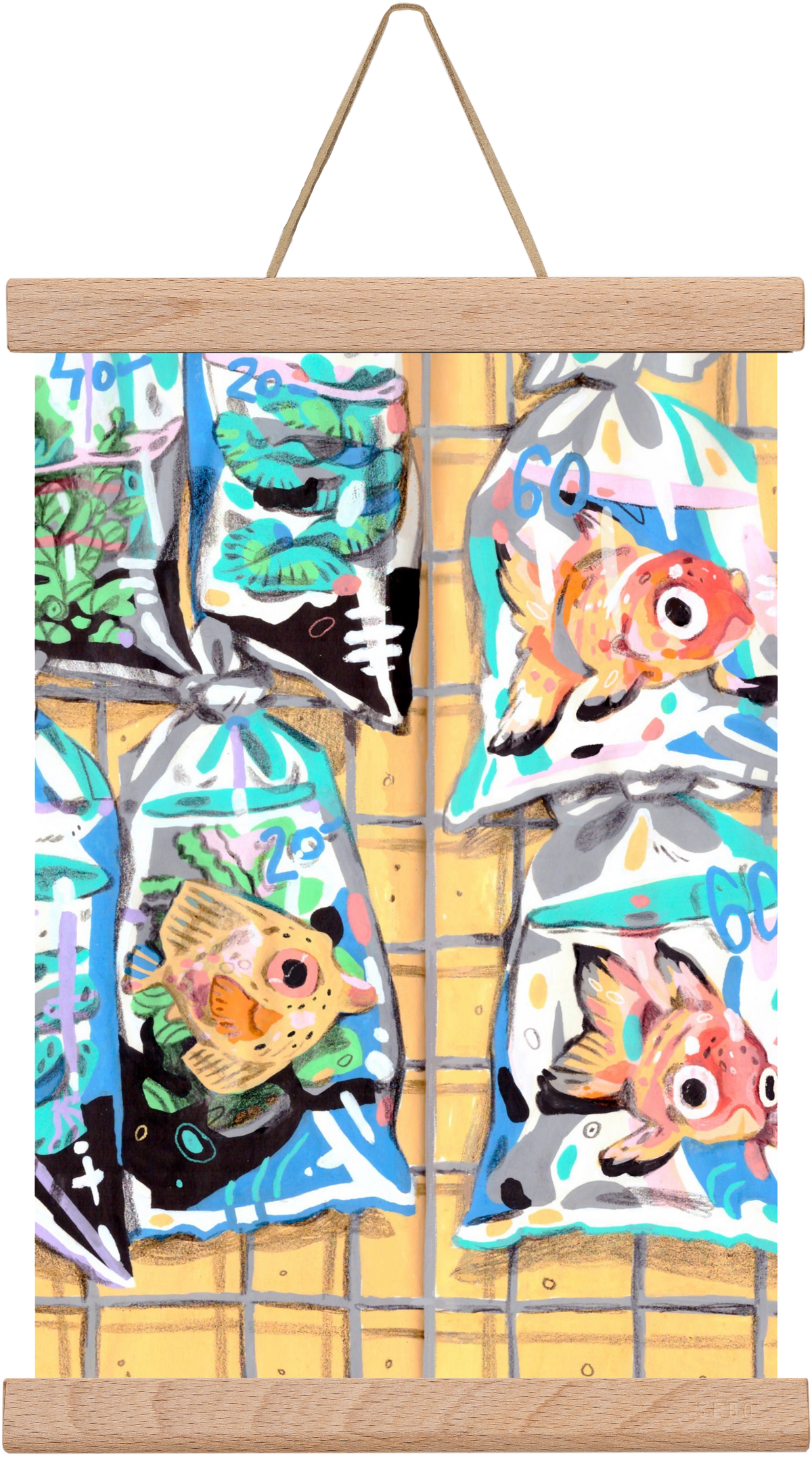 Goldfish market, 30x20 cm (30x20 cm), Tölgy akasztó