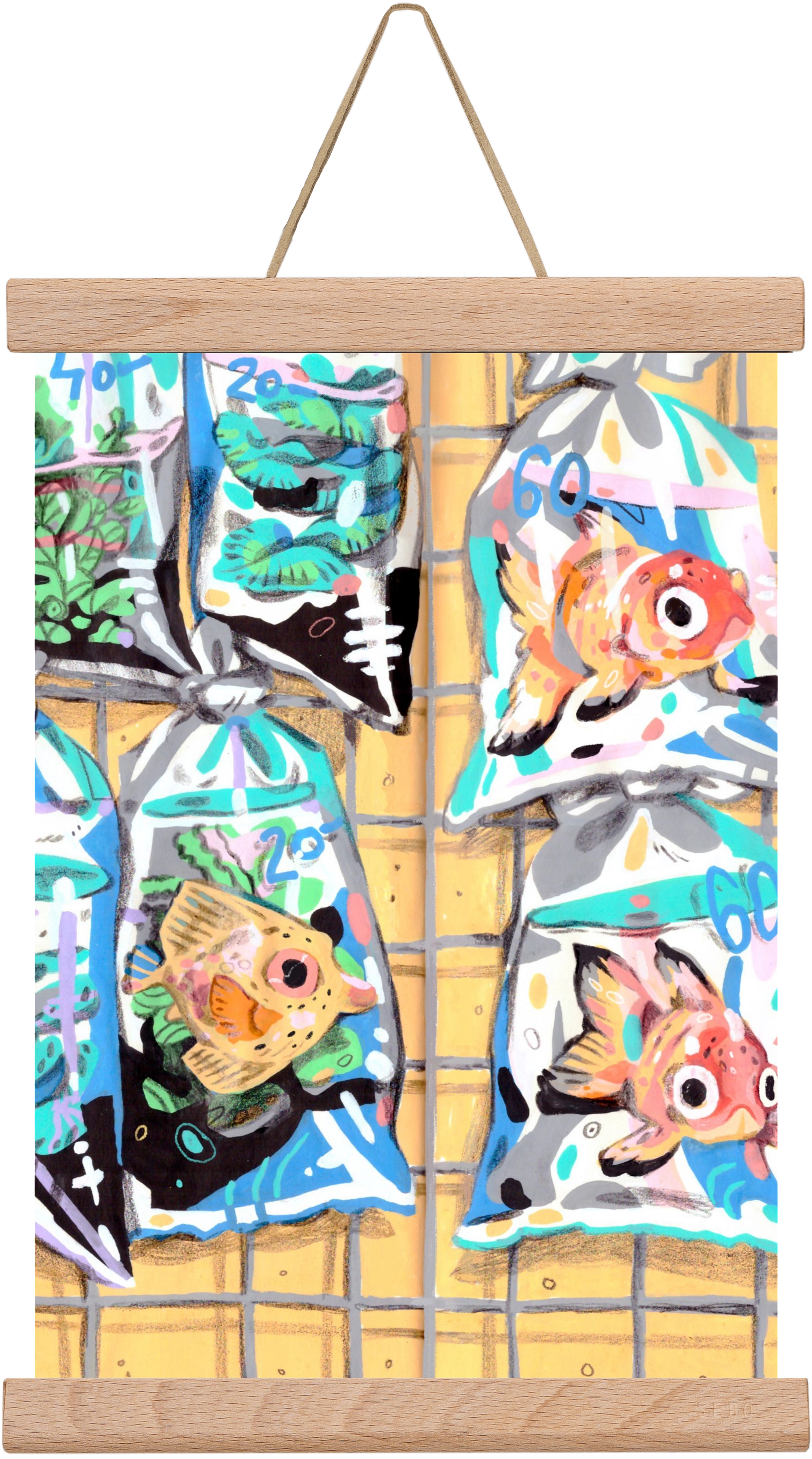 Goldfish market, 30x20 cm (30x20 cm), Tölgy akasztó