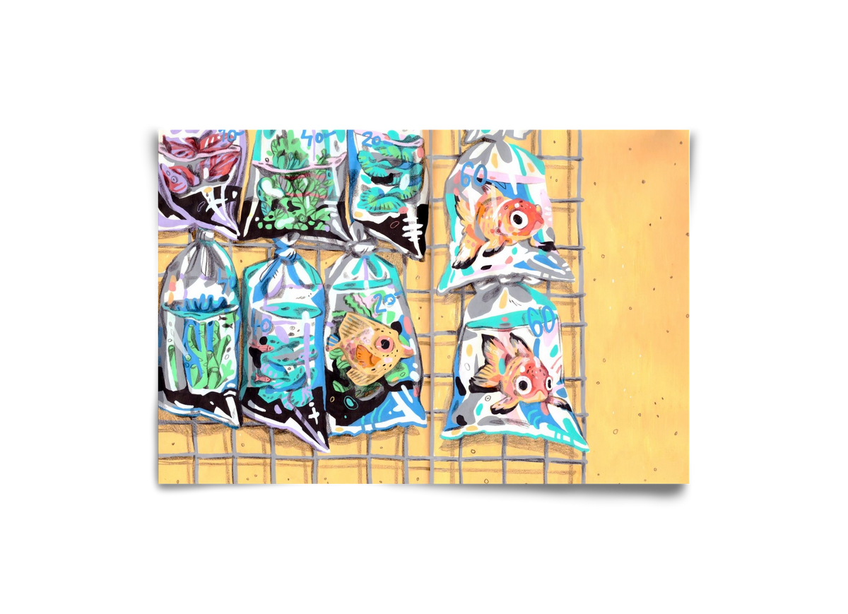 Goldfish market, 30x20 cm, Keret nélkül