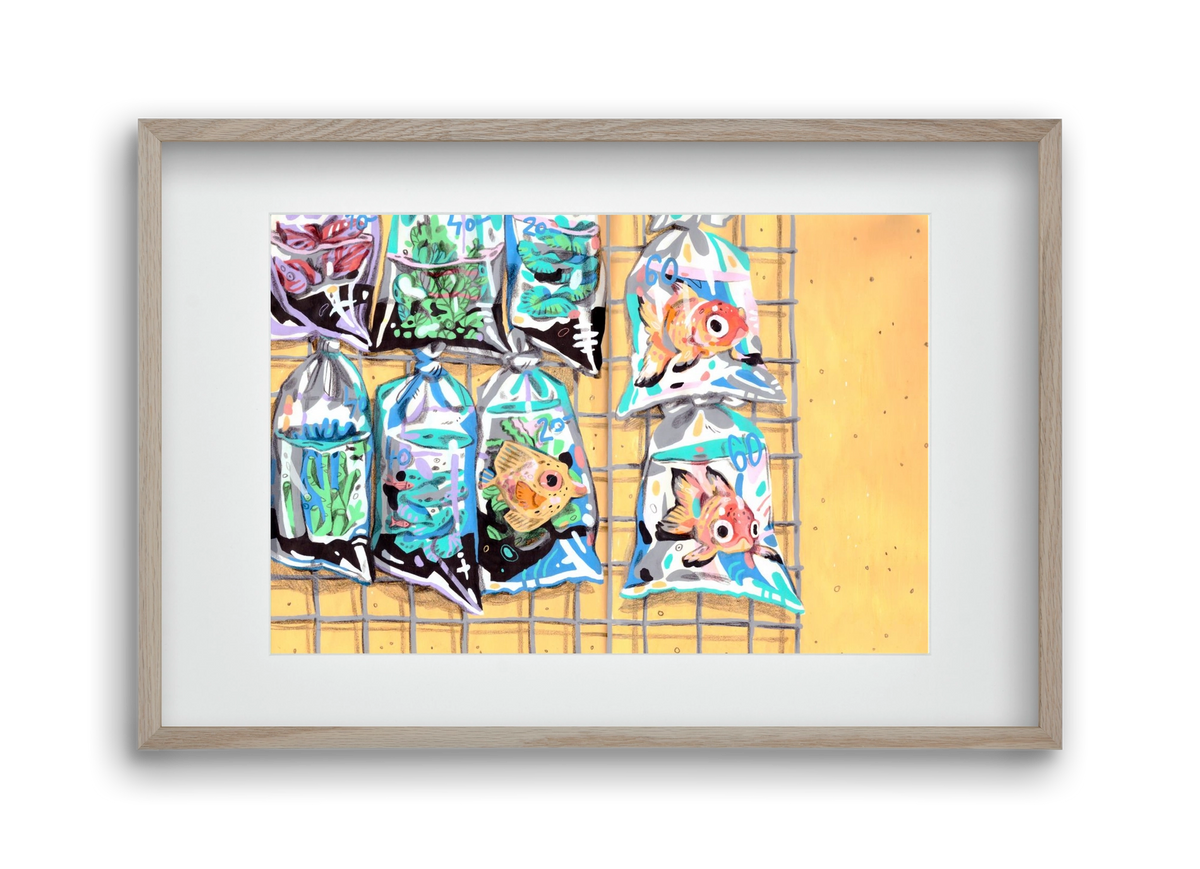 Goldfish market, 45x30 cm (30x20 cm), Tölgy keret, paszpartuval