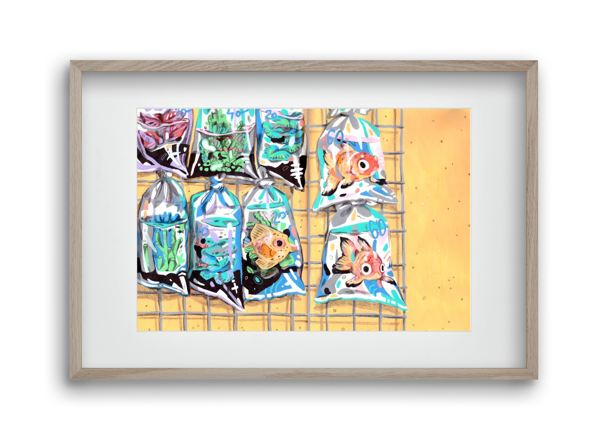 Goldfish market, 45x30 cm (30x20 cm), Tölgy keret, paszpartuval