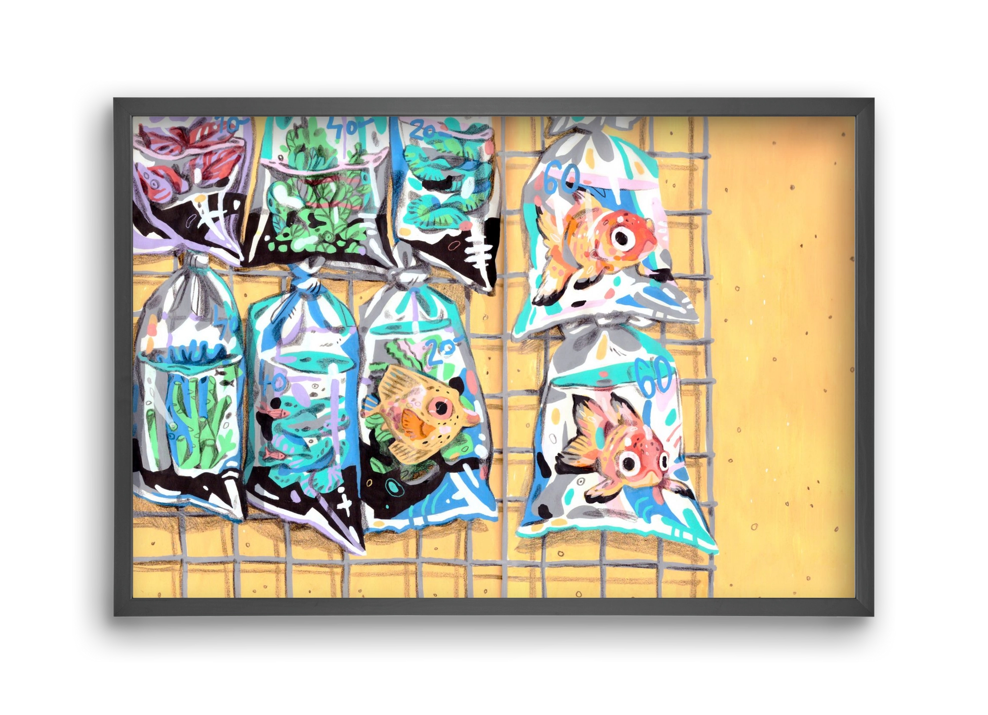 Goldfish market, 45x30 cm (45x30 cm), Fekete keret