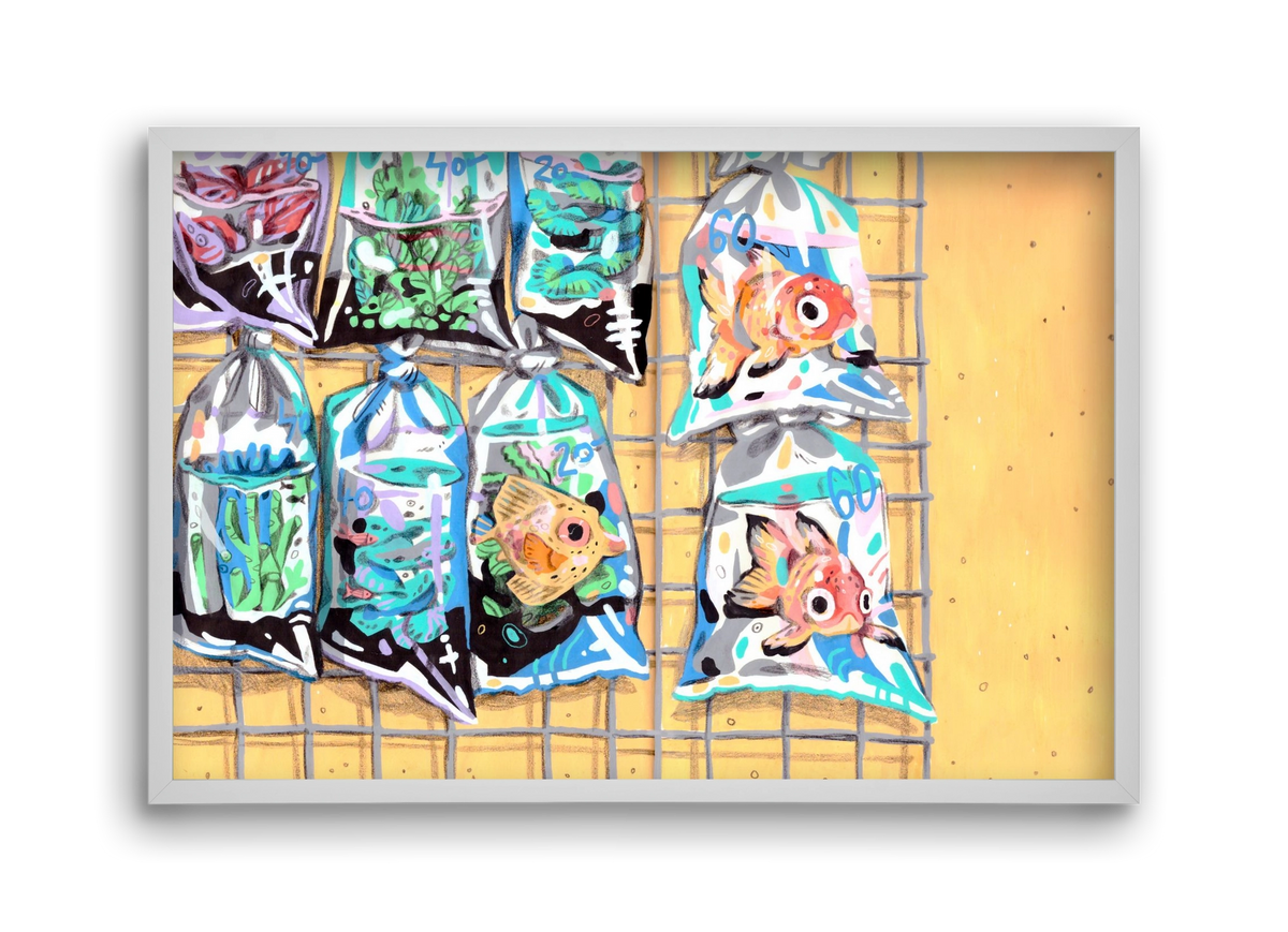 Goldfish market, 45x30 cm (45x30 cm), Fehér keret