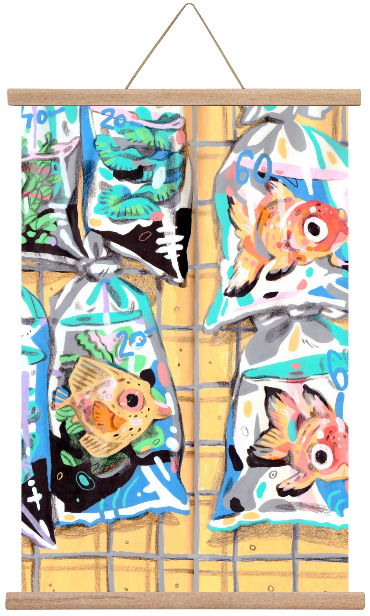 Goldfish market, 60x40 cm (60x40 cm), Tölgy akasztó