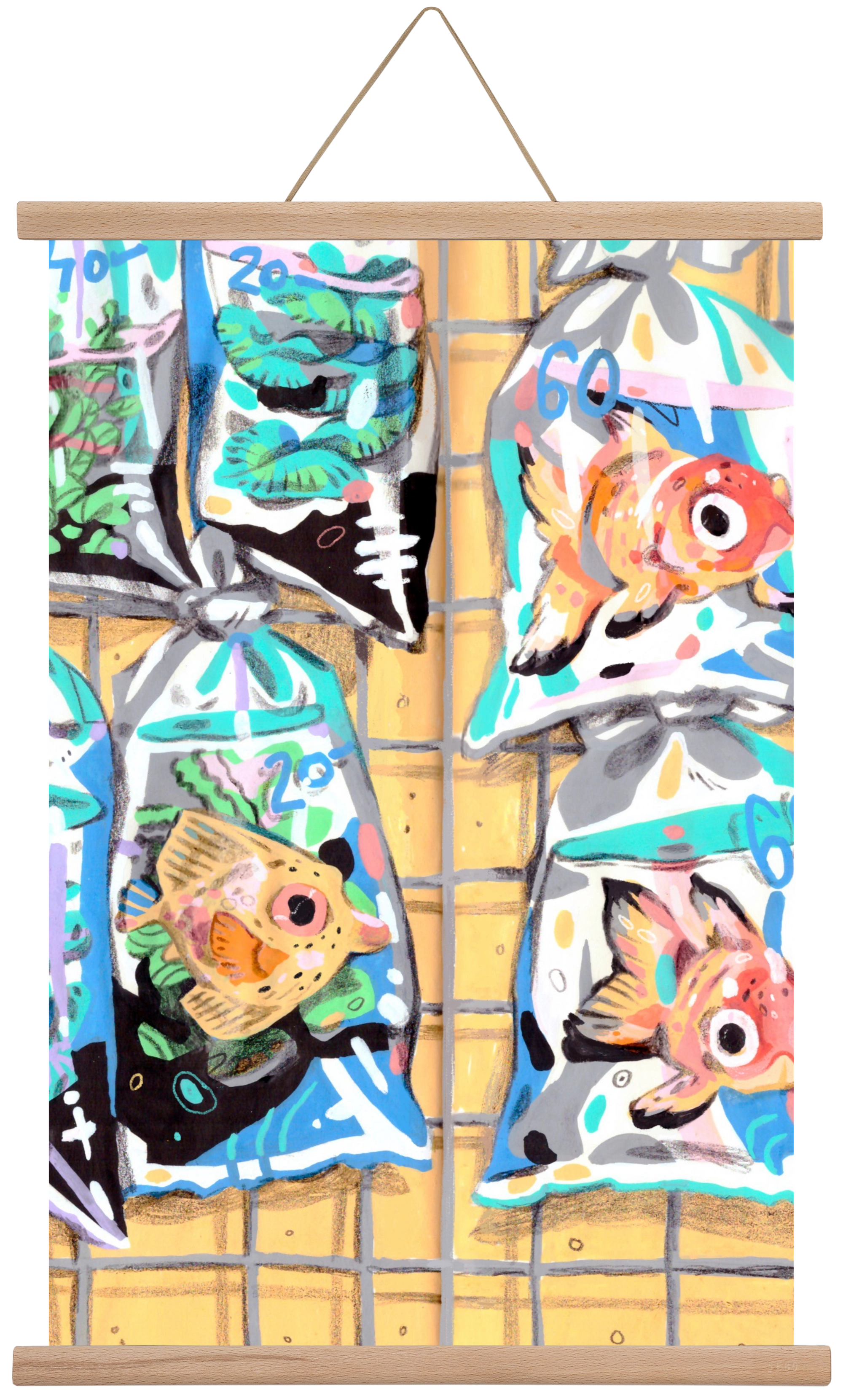 Goldfish market, 60x40 cm (60x40 cm), Tölgy akasztó