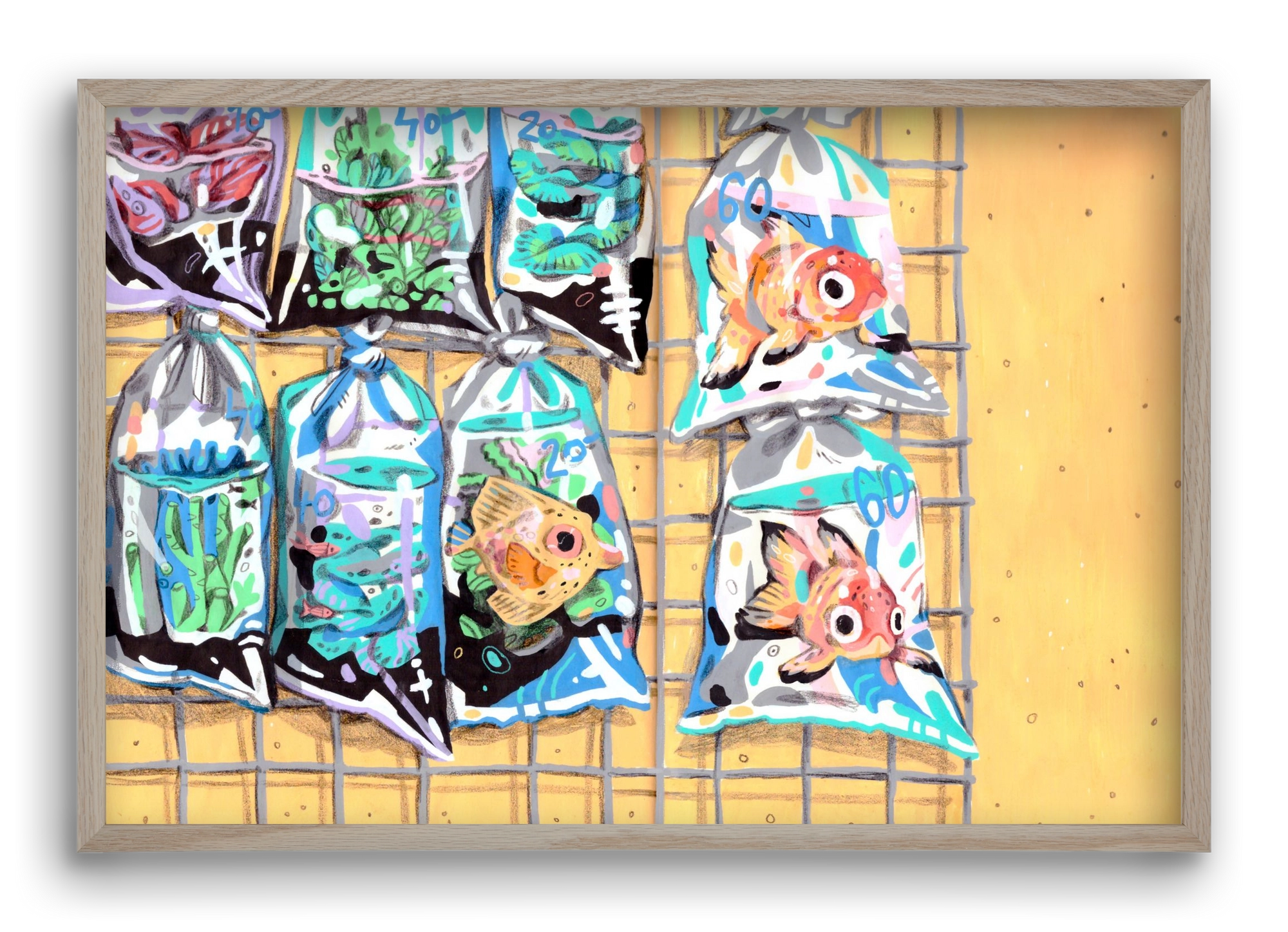 Goldfish market, 60x40 cm (60x40 cm), Tölgy keret