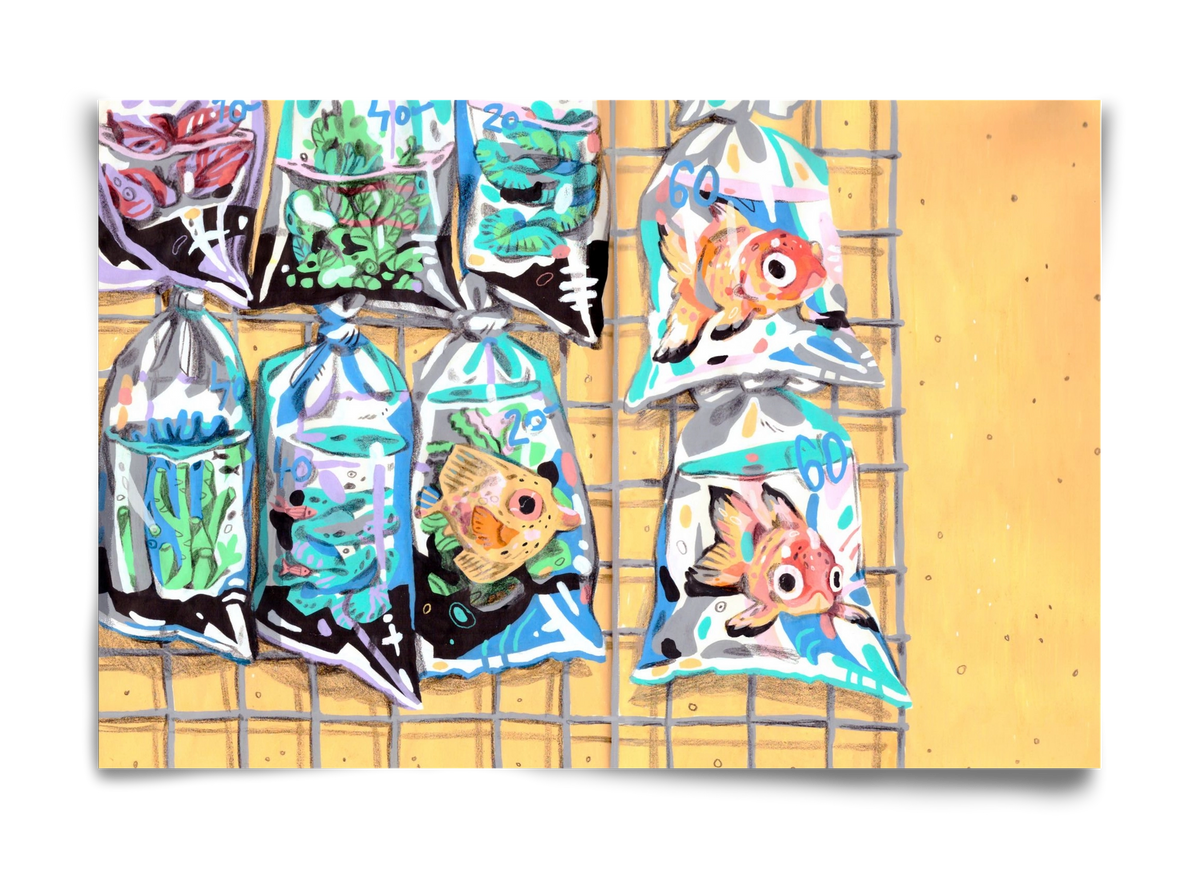 Goldfish market, 60x40 cm, Keret nélkül