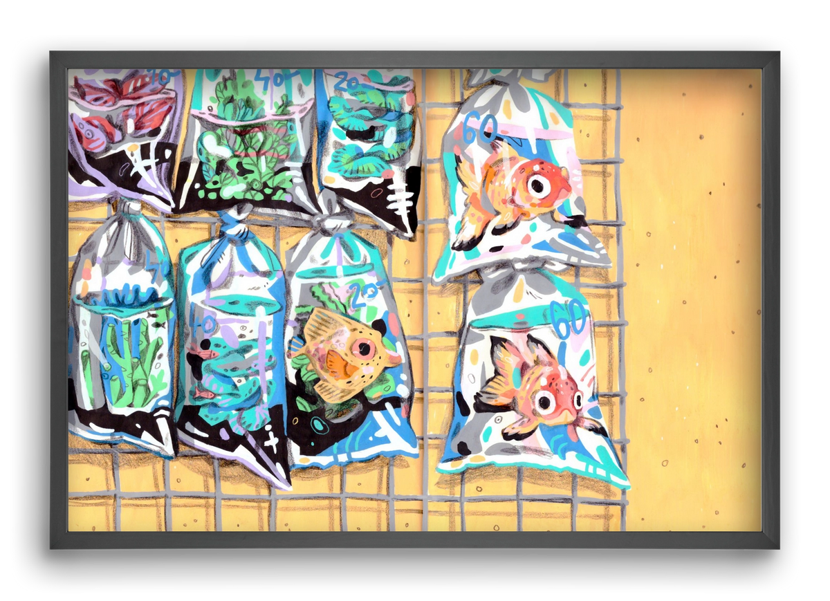 Goldfish market, 60x40 cm (60x40 cm), Fekete keret