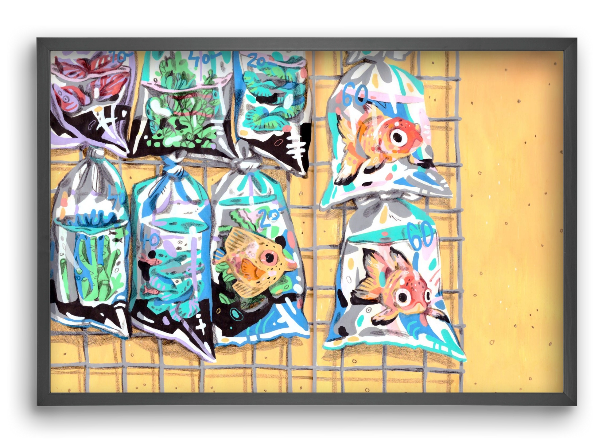 Goldfish market, 60x40 cm (60x40 cm), Fekete keret