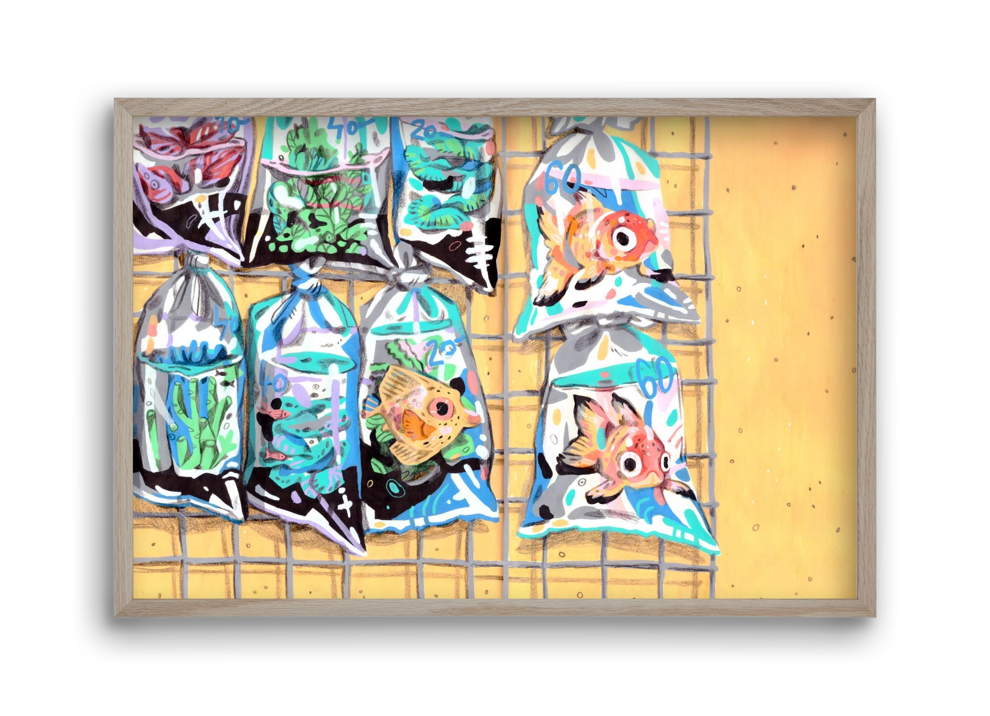 Goldfish market, 45x30 cm (45x30 cm), Tölgy keret