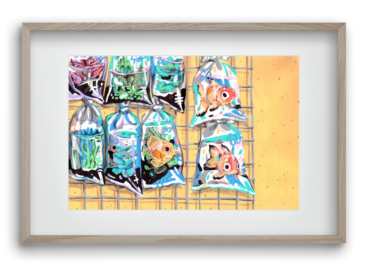 Goldfish market, 60x40 cm (45x30 cm), Tölgy keret, paszpartuval