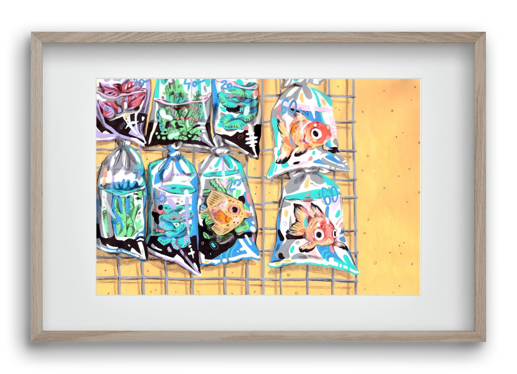 Goldfish market, 60x40 cm (45x30 cm), Tölgy keret, paszpartuval