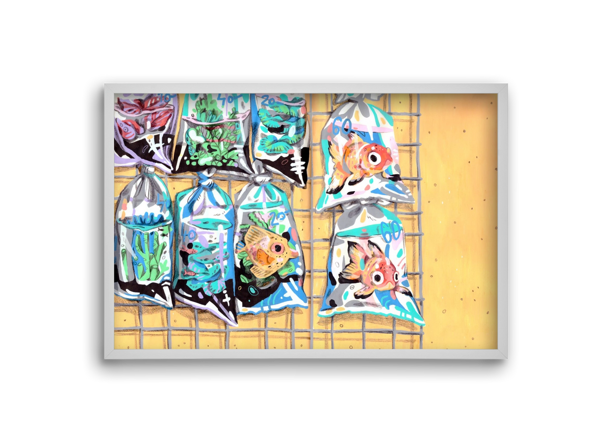 Goldfish market, 30x20 cm (30x20 cm), Fehér keret