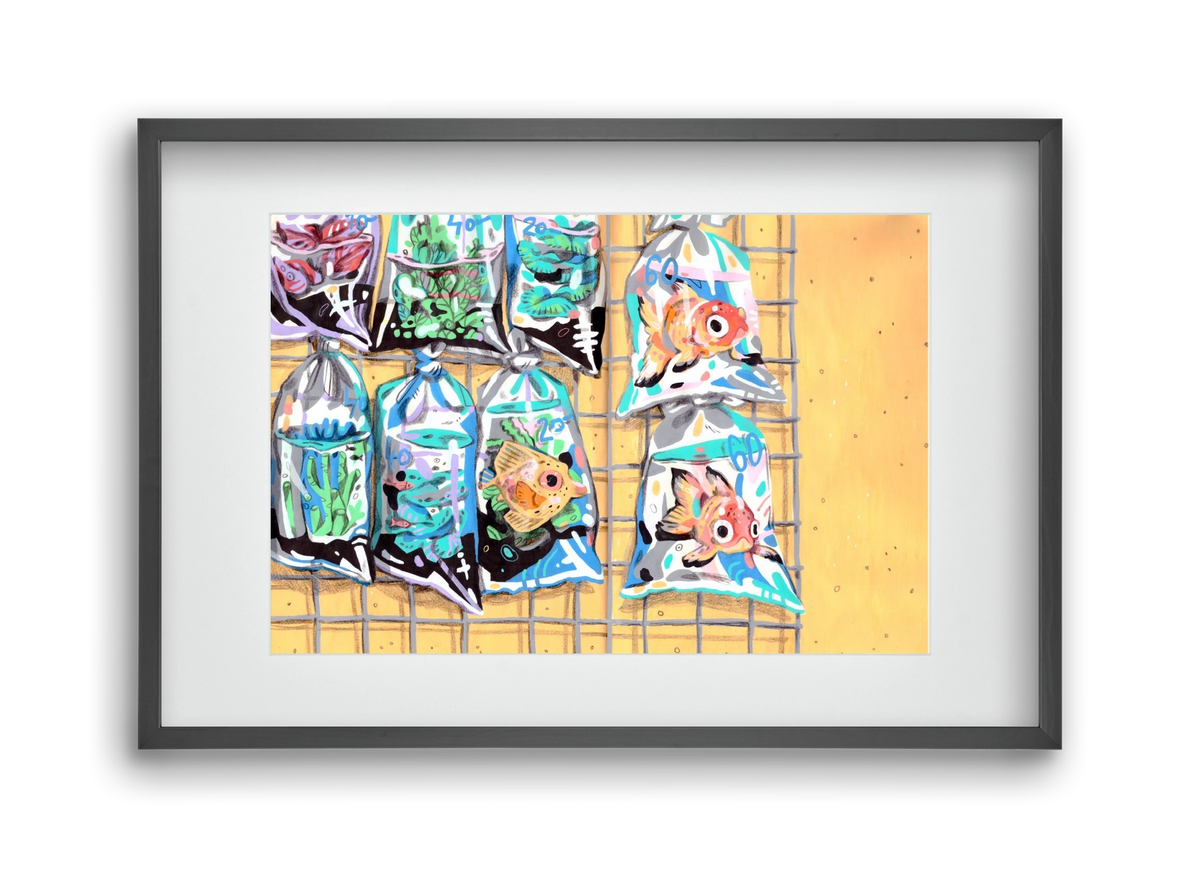 Goldfish market, 45x30 cm (30x20 cm), Fekete keret, paszpartuval