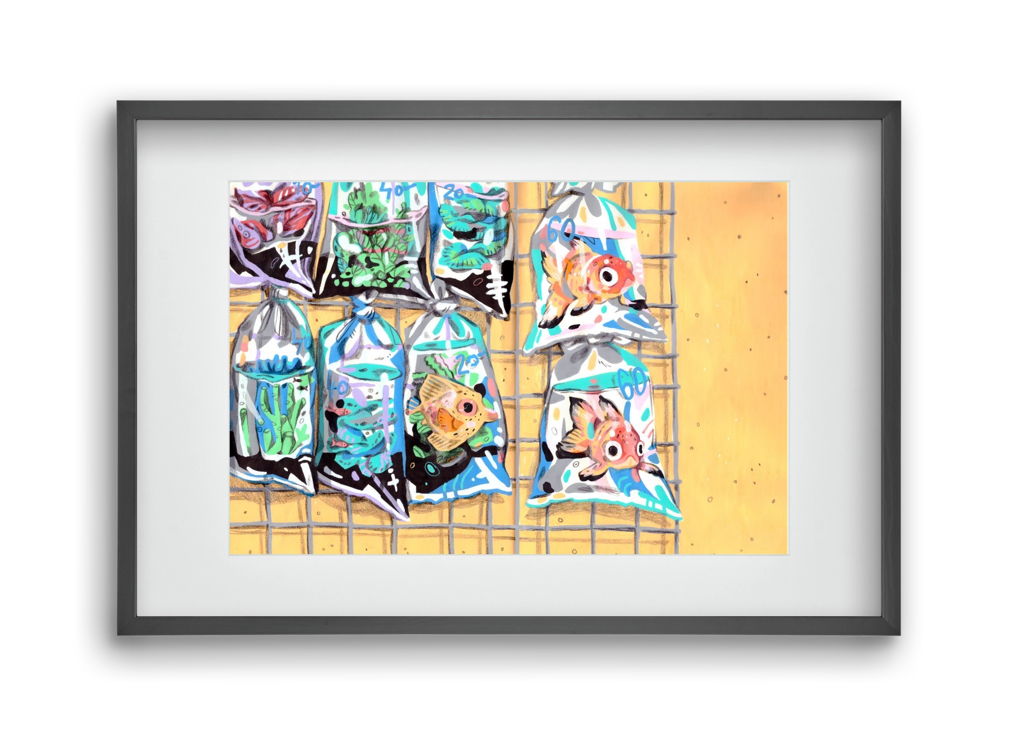 Goldfish market, 45x30 cm (30x20 cm), Fekete keret, paszpartuval