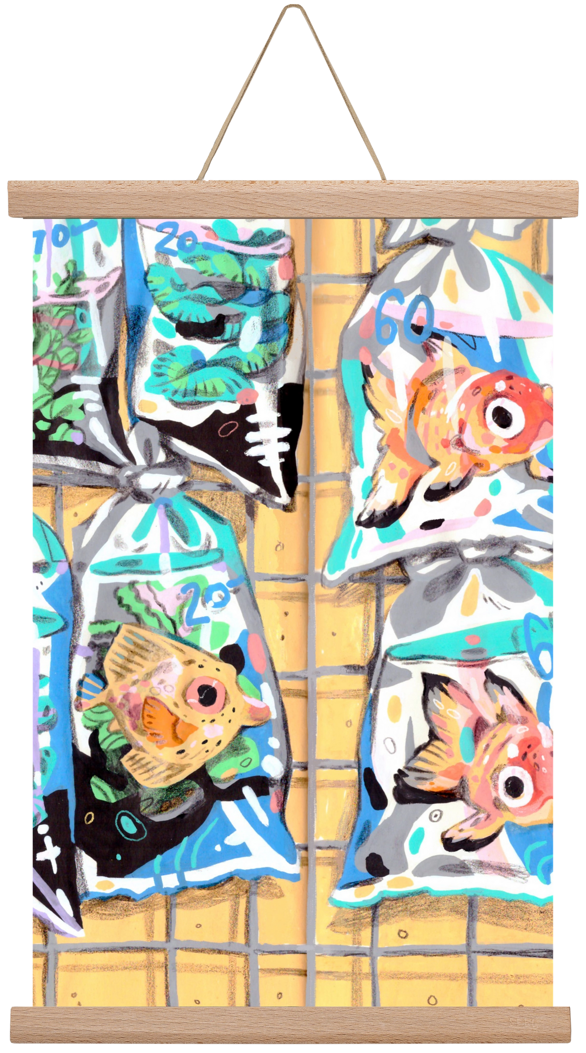 Goldfish market, 45x30 cm (45x30 cm), Tölgy akasztó