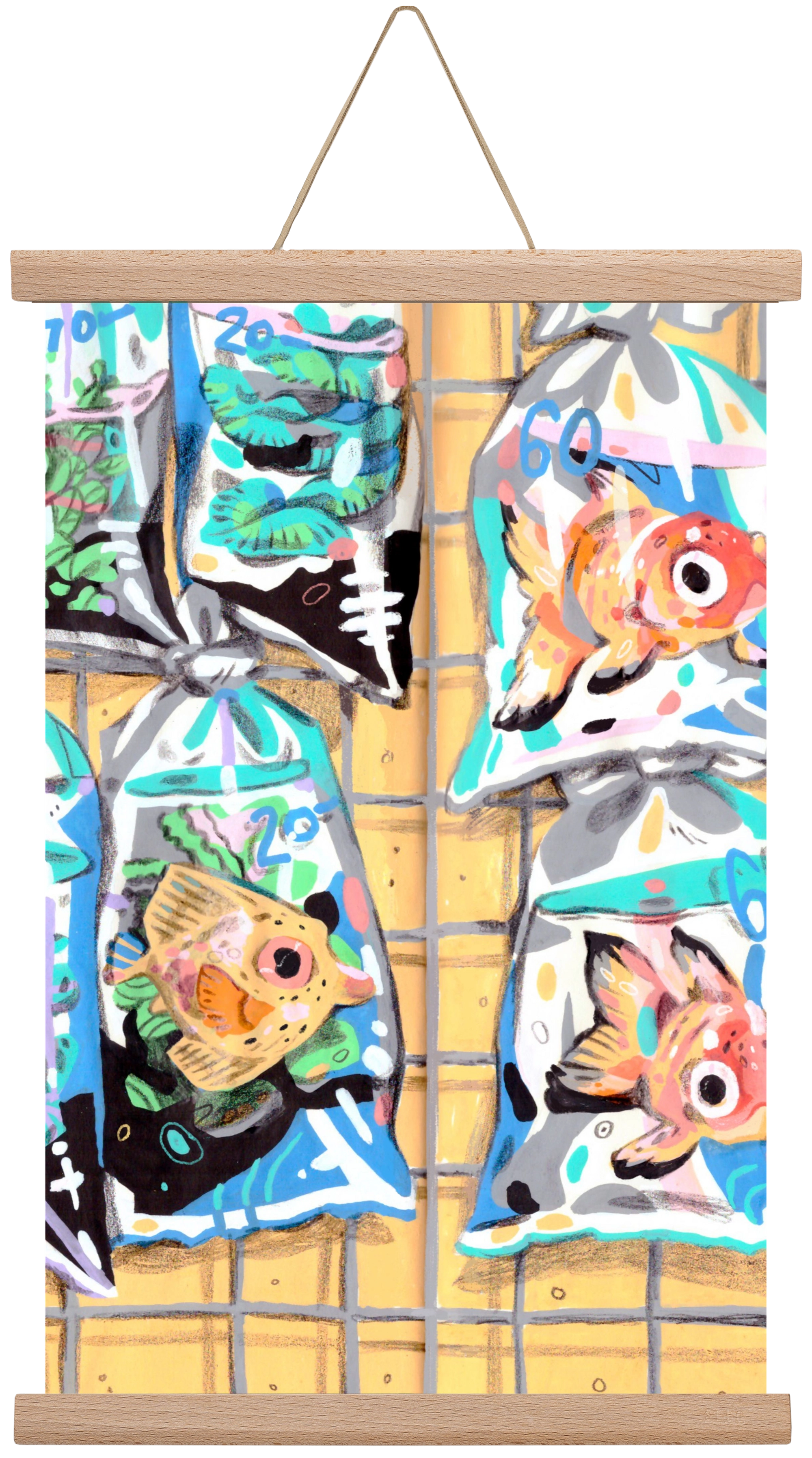 Goldfish market, 45x30 cm (45x30 cm), Tölgy akasztó