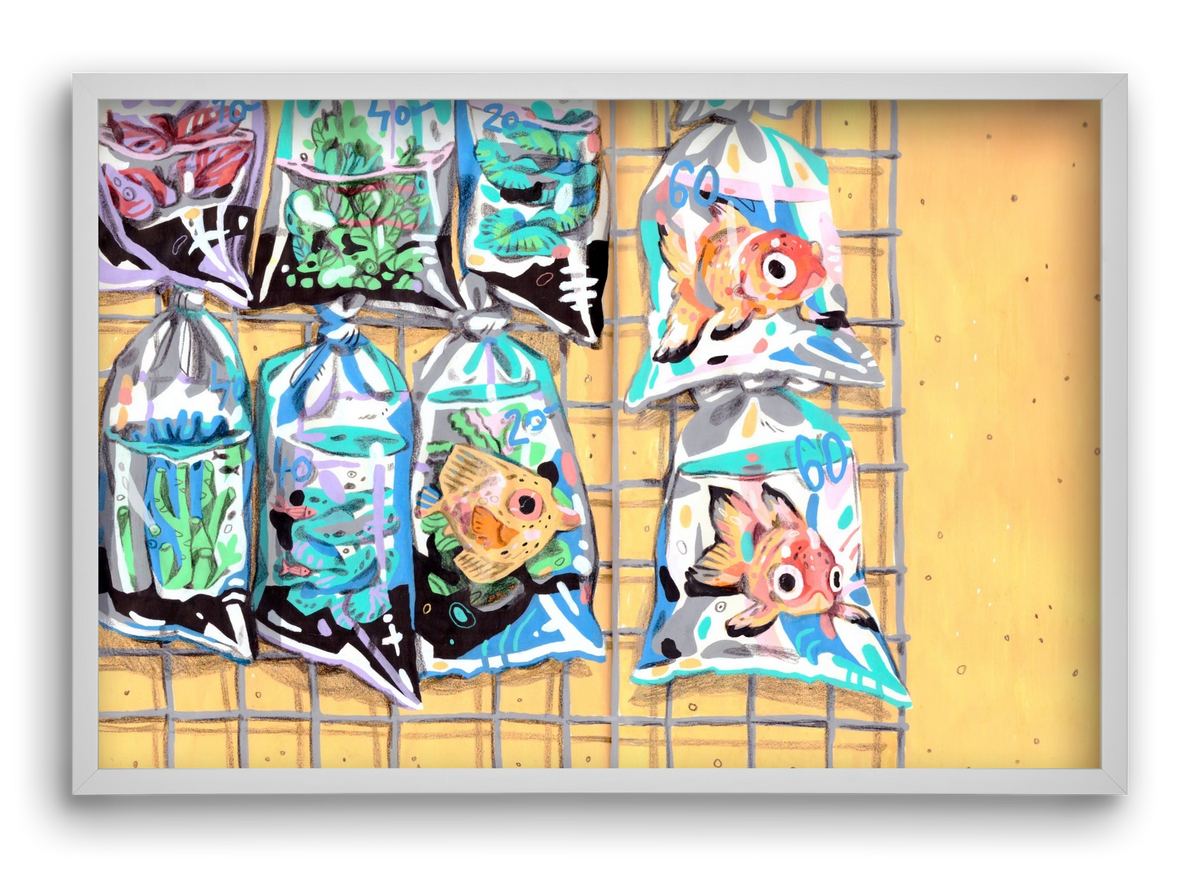 Goldfish market, 60x40 cm (60x40 cm), Fehér keret