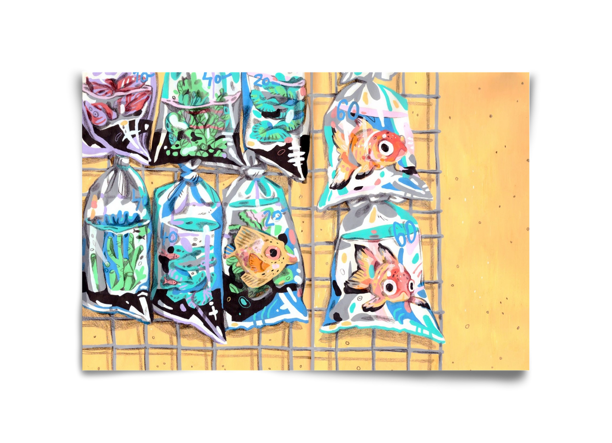 Goldfish market, 45x30 cm, Keret nélkül