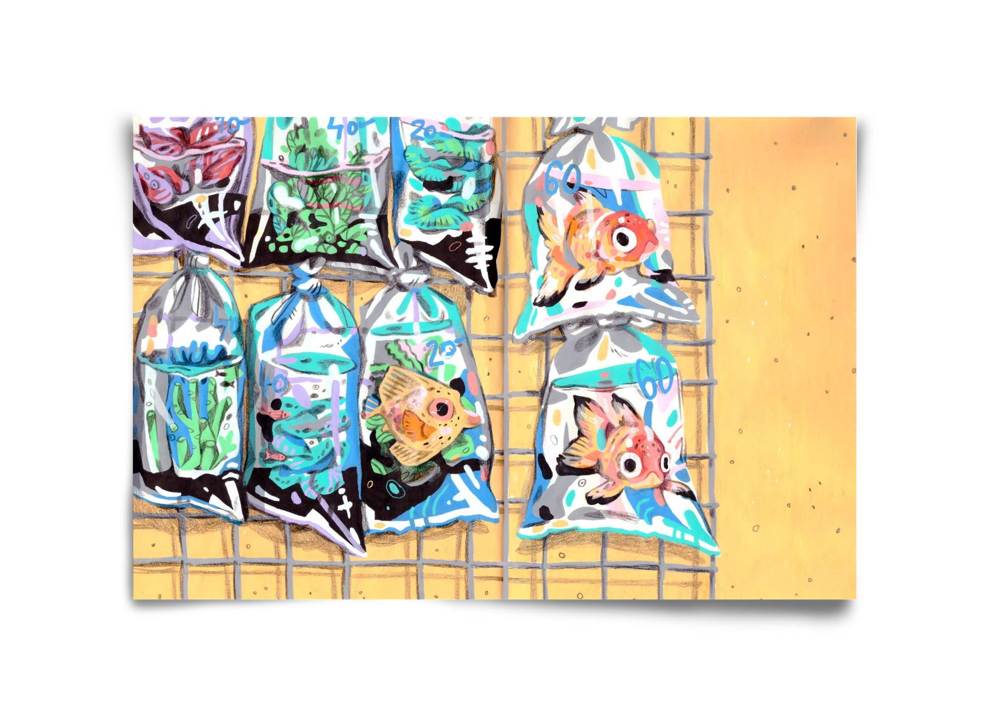 Goldfish market, 45x30 cm, Keret nélkül