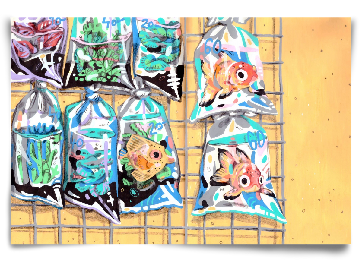 Goldfish market, 90x60 cm, Keret nélkül