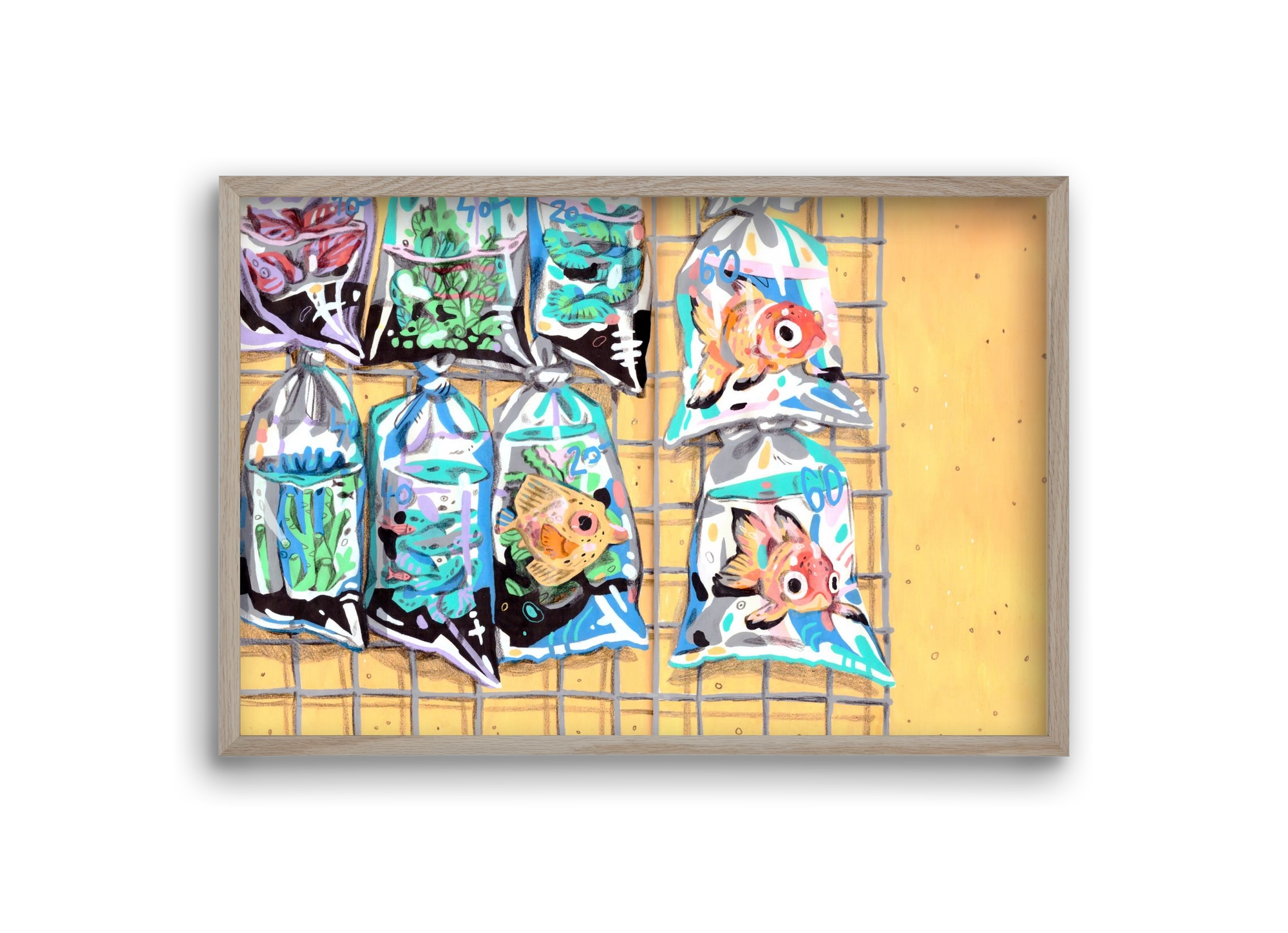 Goldfish market, 30x20 cm (30x20 cm), Tölgy keret